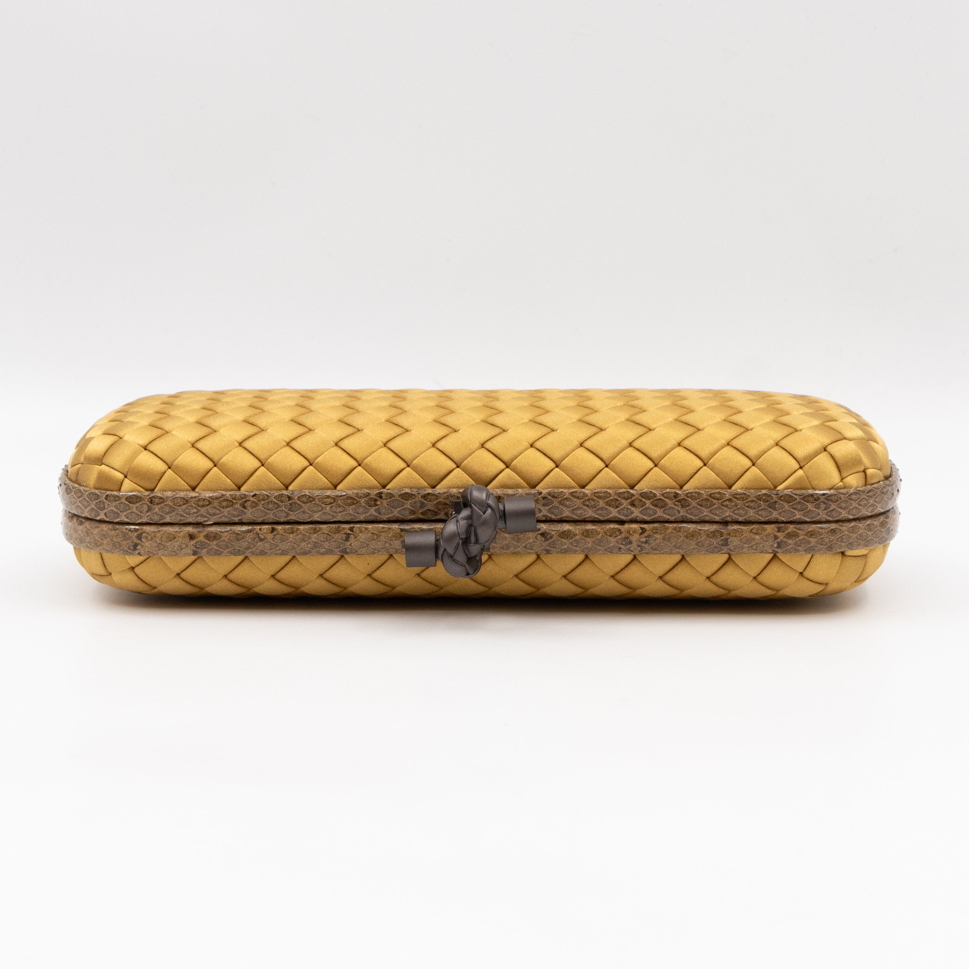 Knot Clutch Long Gold Satin Intrecciato Python Edge