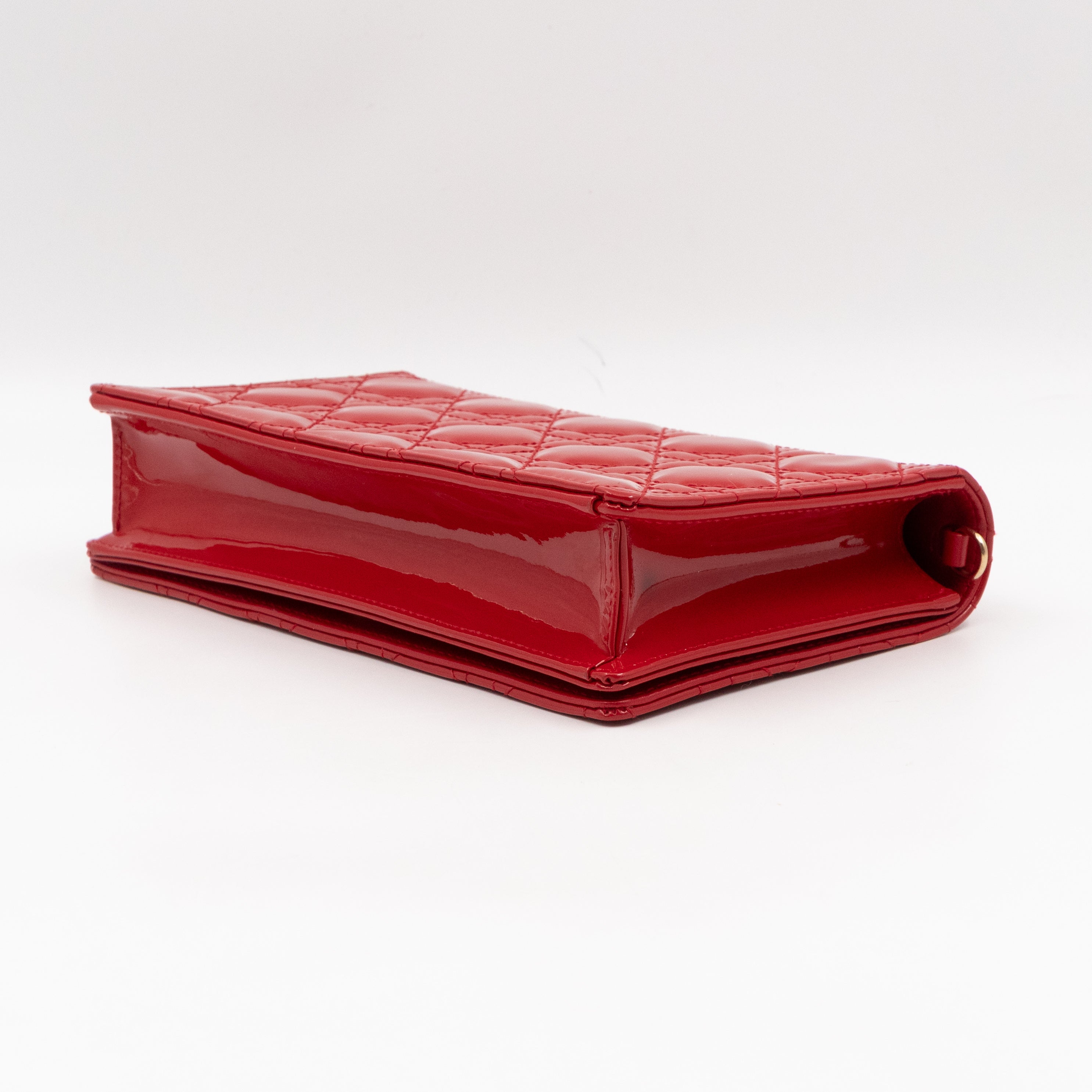 Lady Dior Pouch with Chain Red Cannage Patent Leather