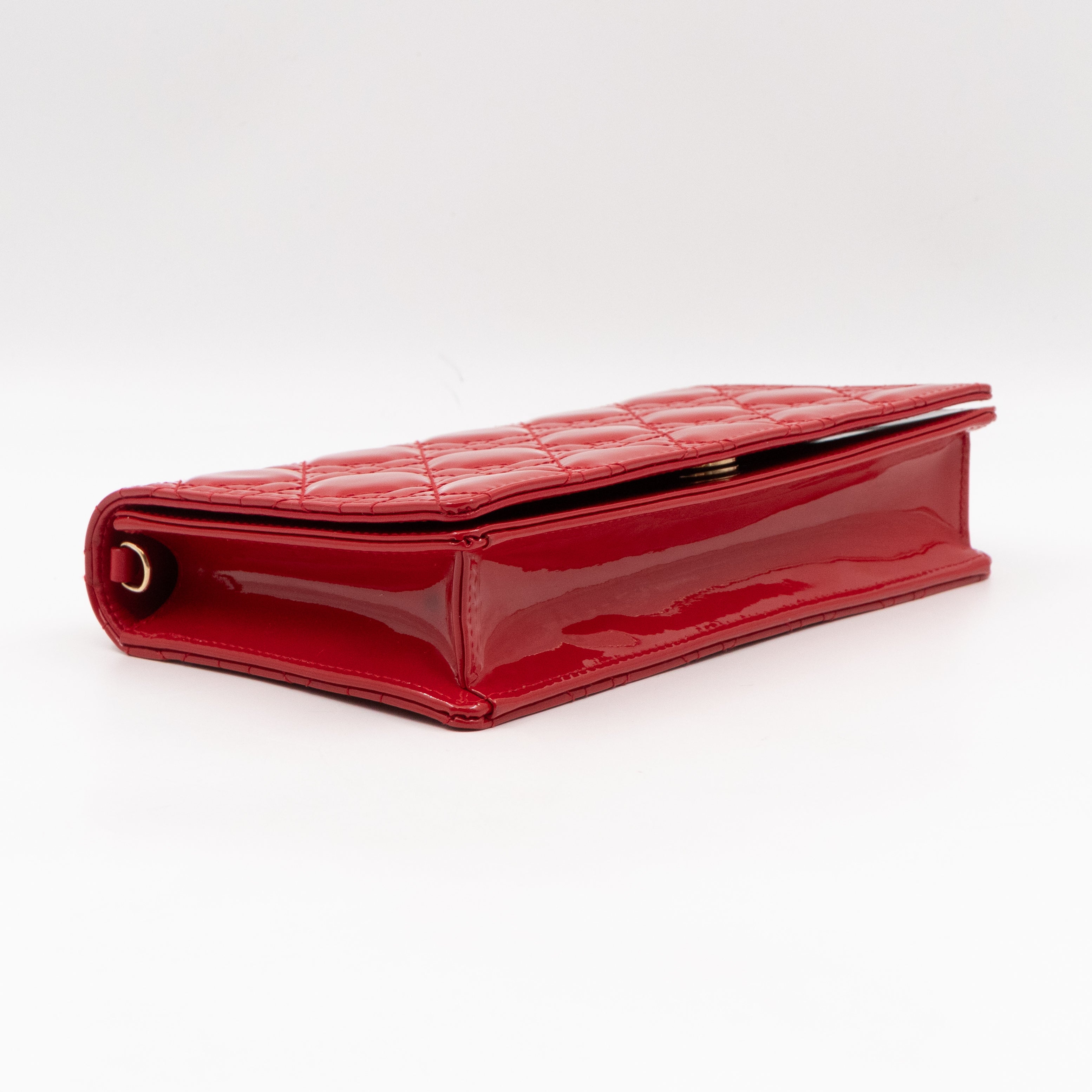 Lady Dior Pouch with Chain Red Cannage Patent Leather