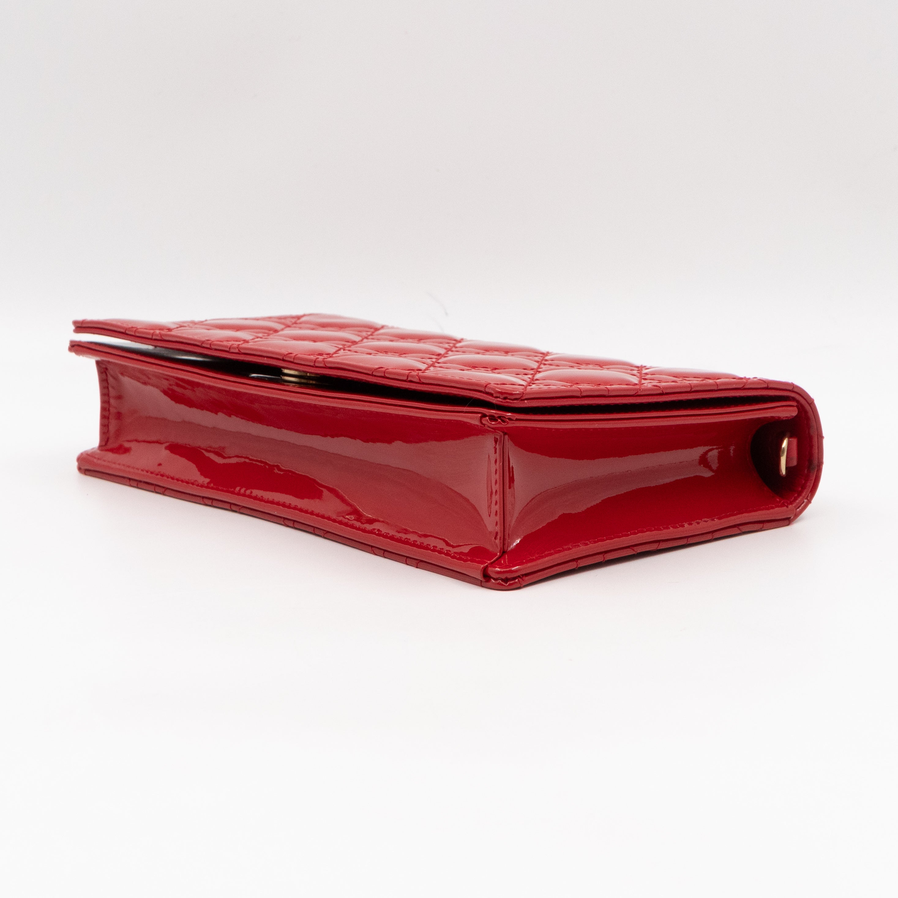 Lady Dior Pouch with Chain Red Cannage Patent Leather