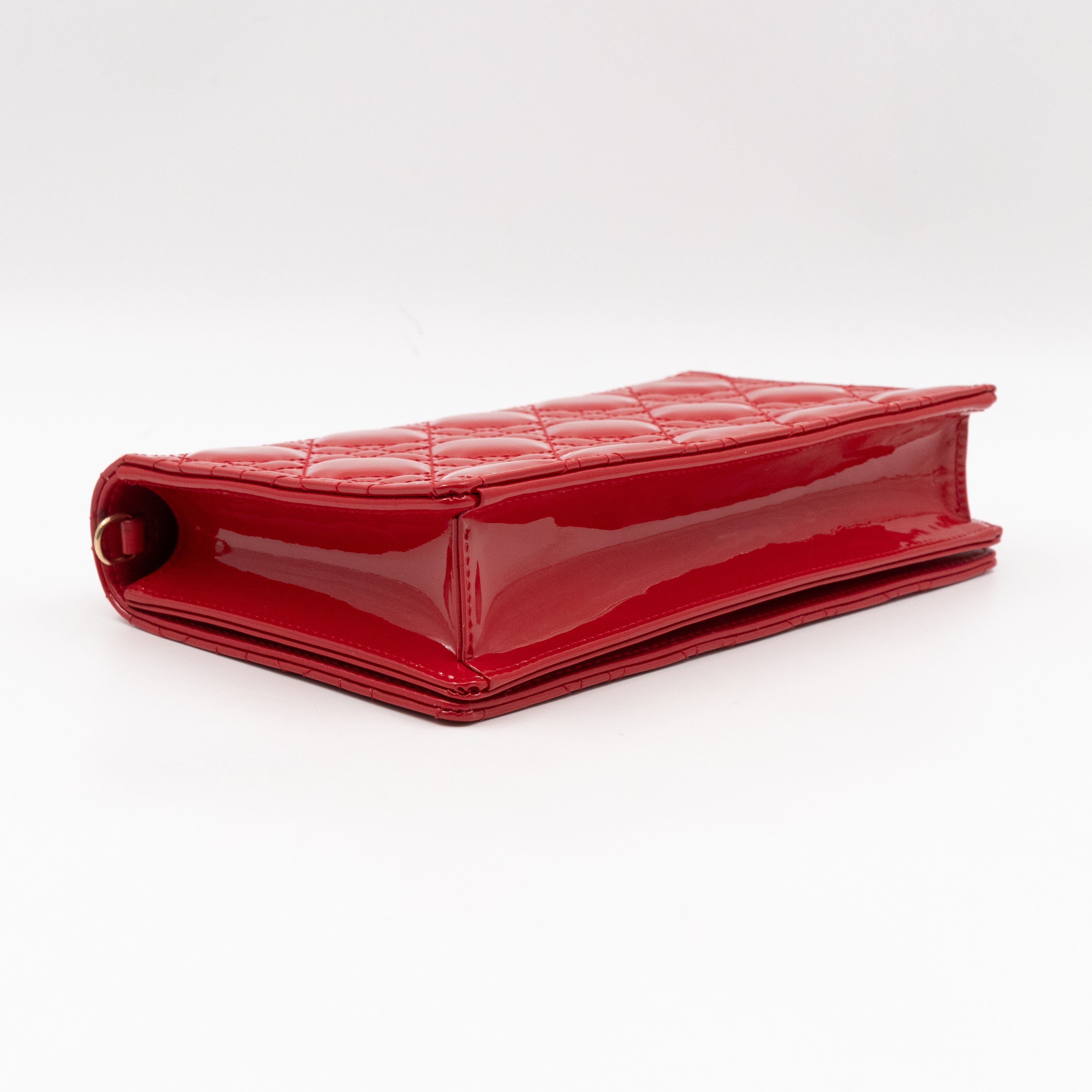 Lady Dior Pouch with Chain Red Cannage Patent Leather