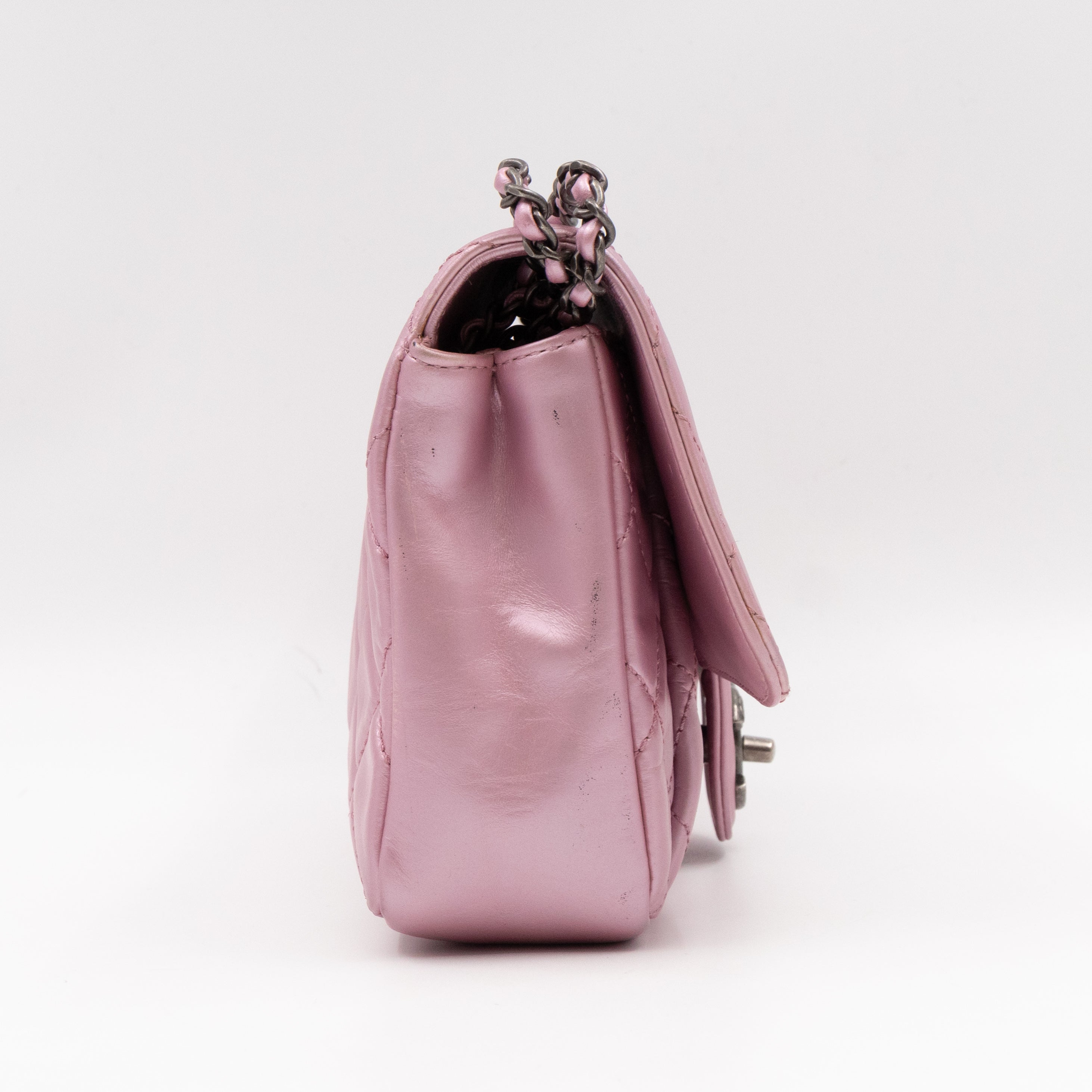 Coco Pleats Single Flap Small Pearly Pink Iridescent Leather