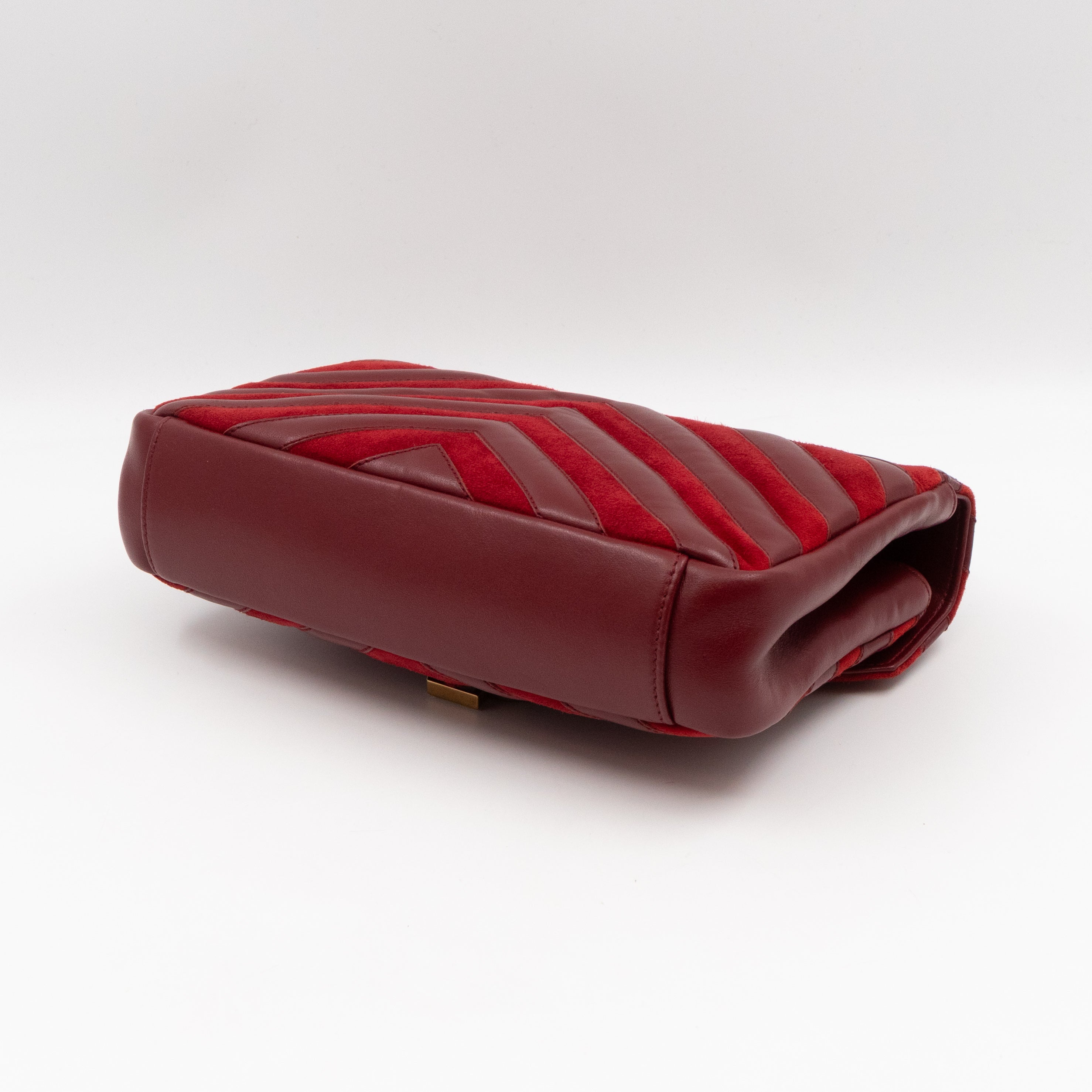 College Medium Chevron Quilted Red Suede Leather