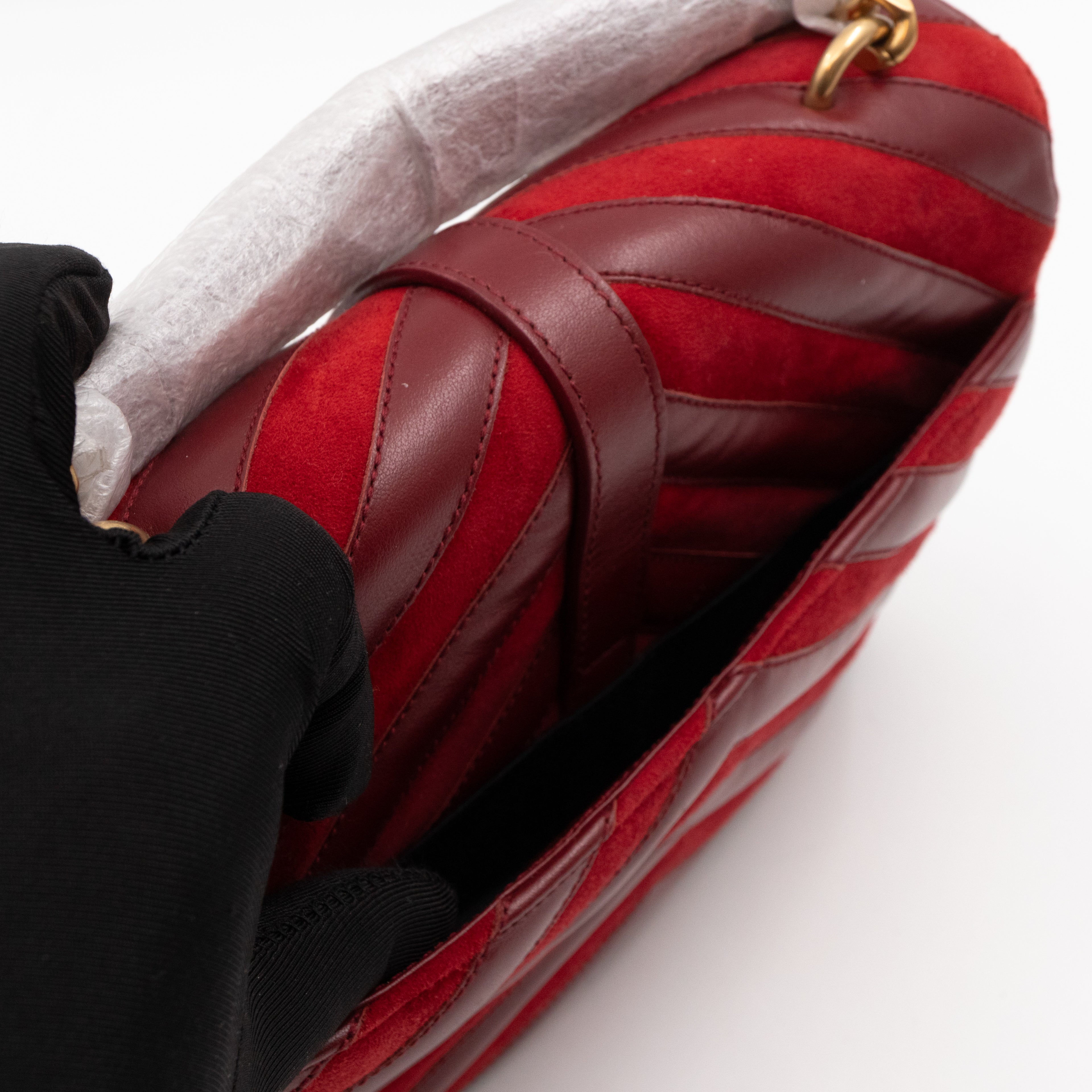 College Medium Chevron Quilted Red Suede Leather