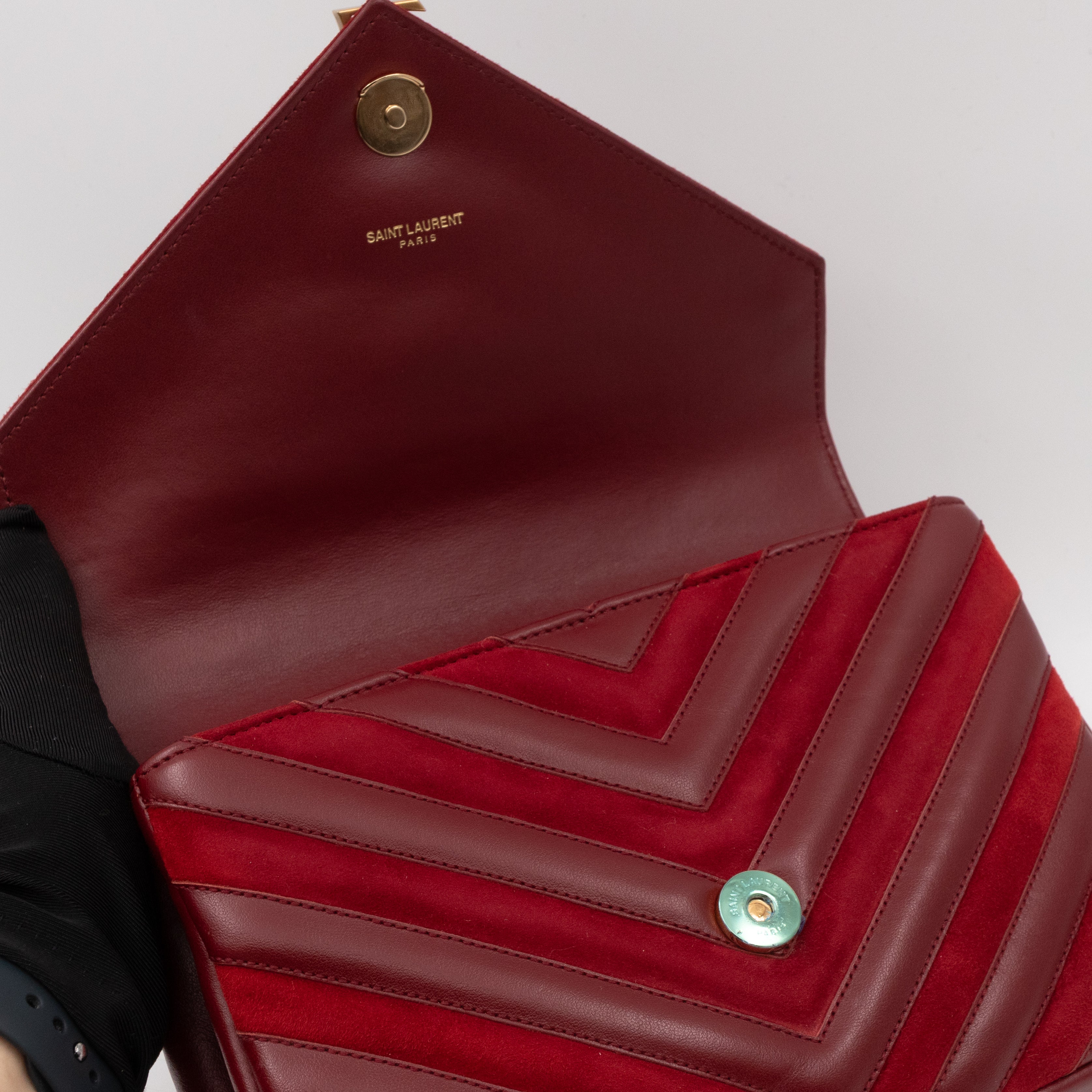 College Medium Chevron Quilted Red Suede Leather