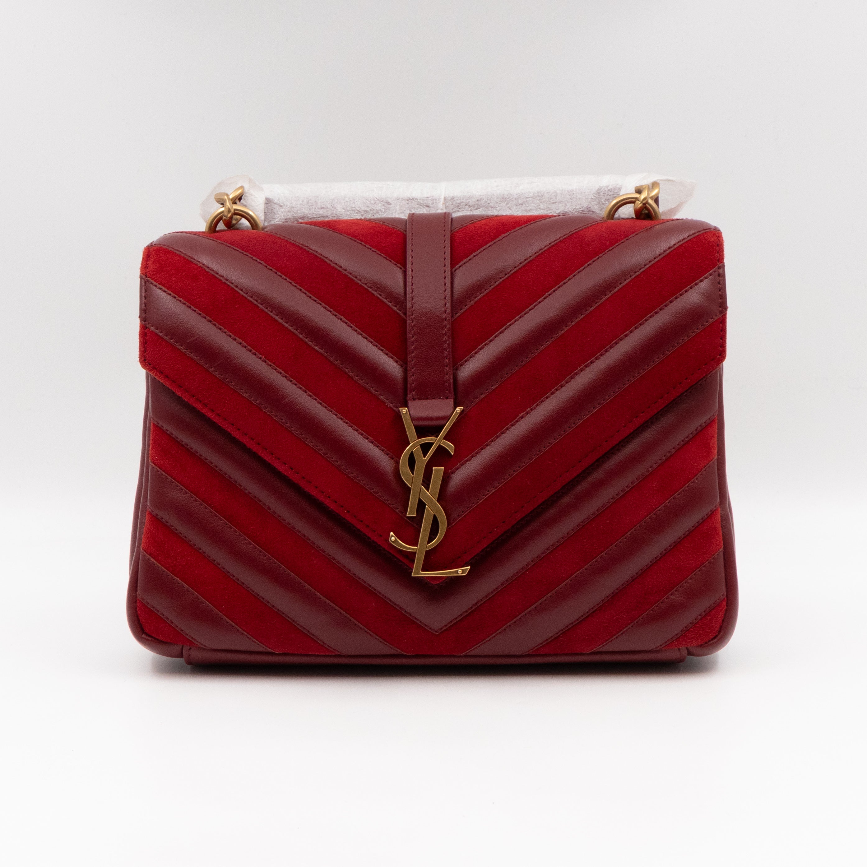 College Medium Chevron Quilted Red Suede Leather