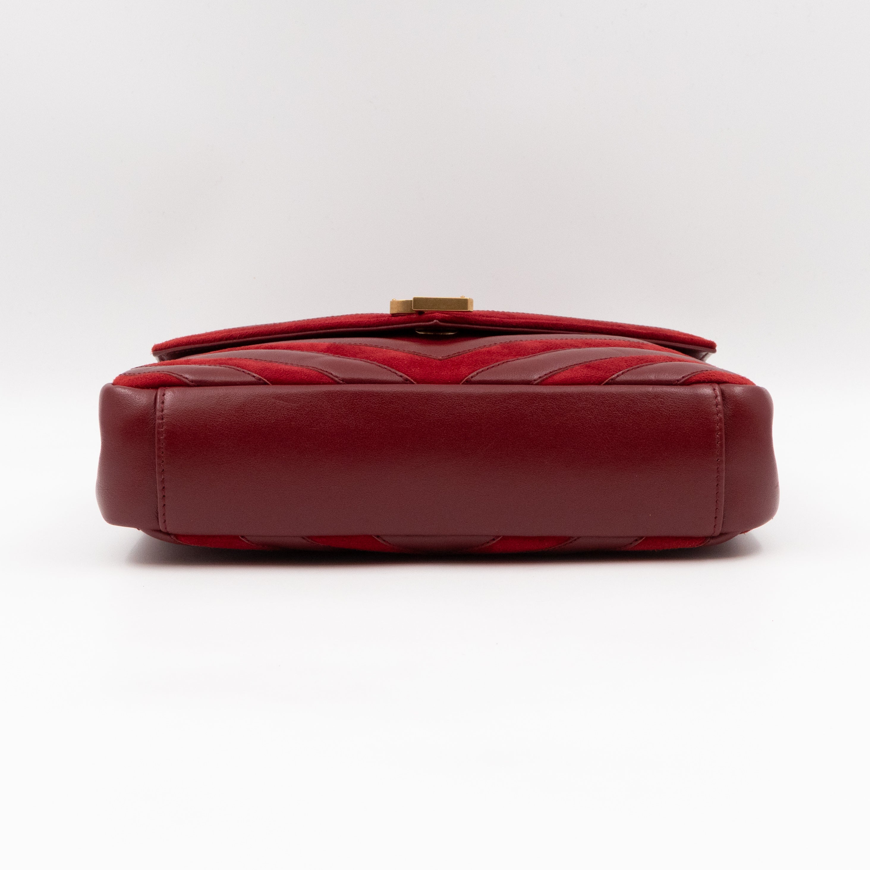 College Medium Chevron Quilted Red Suede Leather