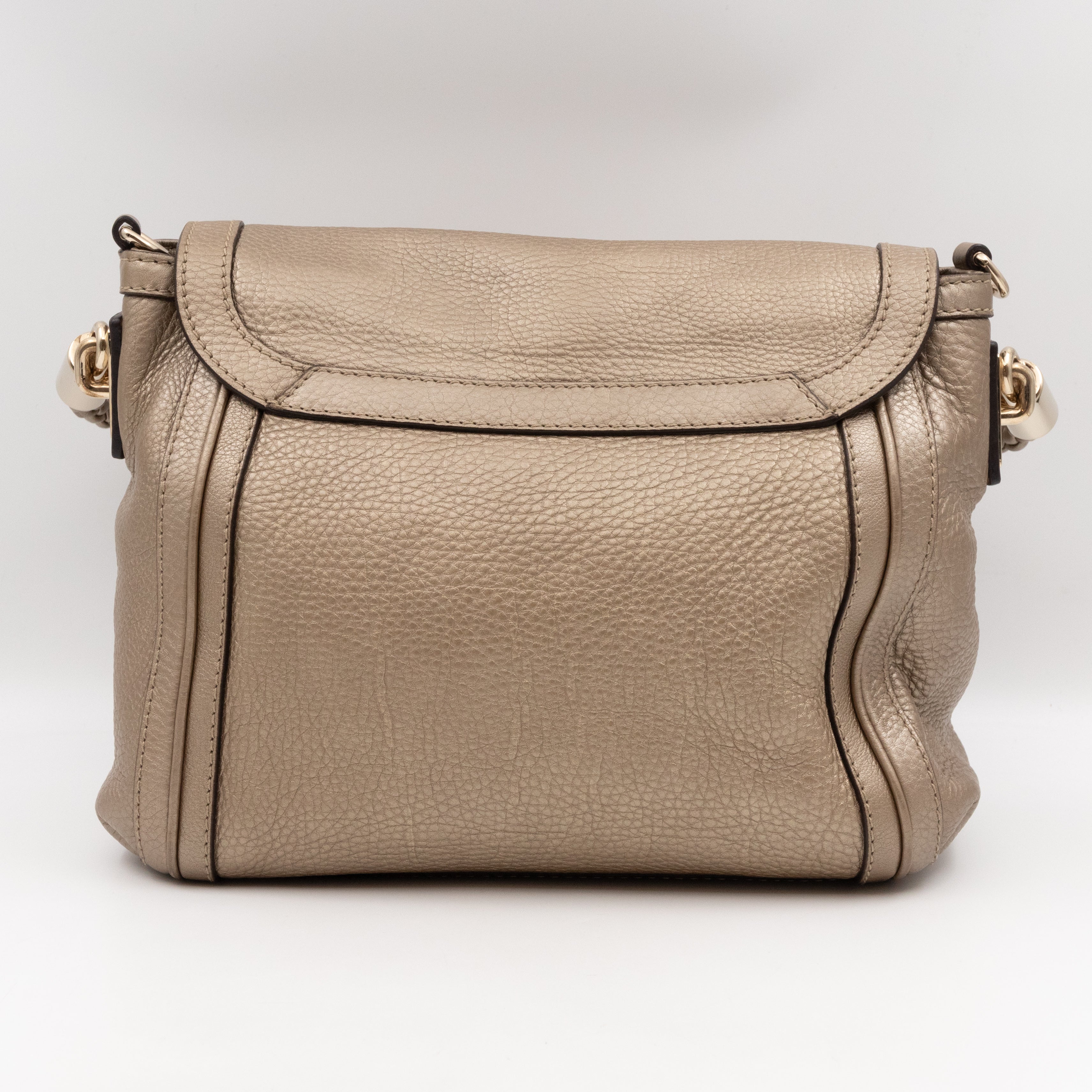 Bella Medium Flap Bag Champagne Metallic Leather