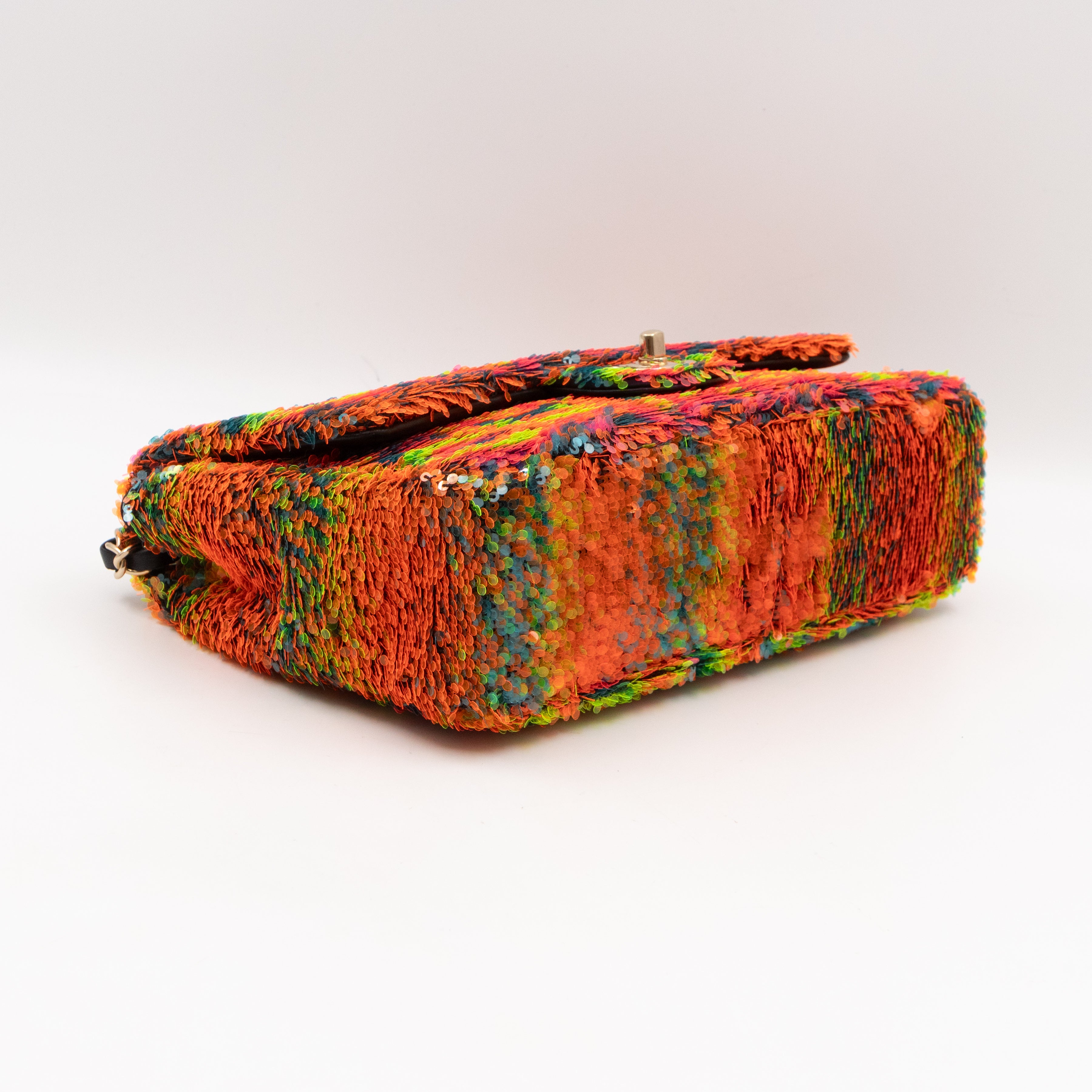 Classic Single Flap Medium Orange Turquoise Pink Sequins