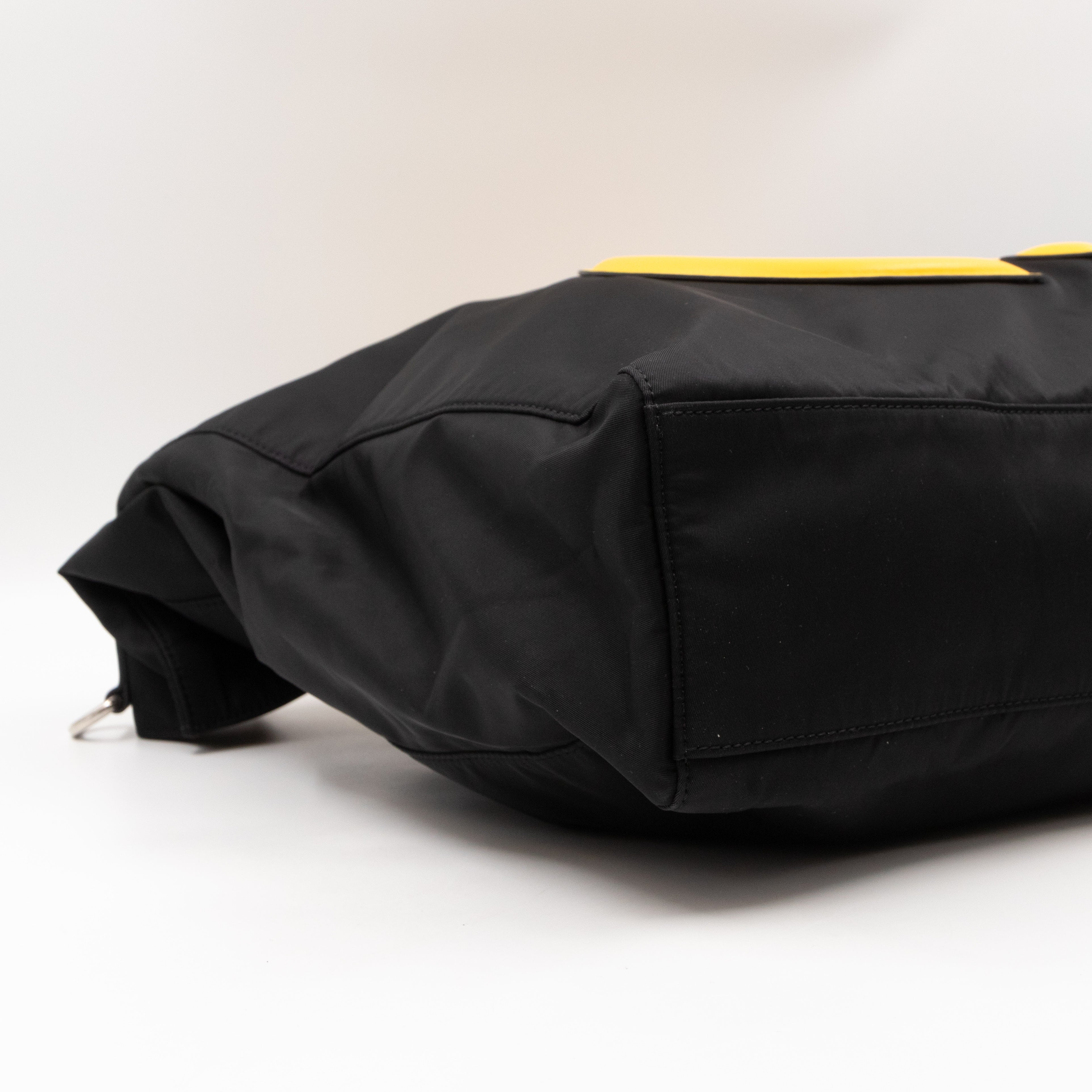 Yellow Hashtag Top Handle Black Nylon Tote