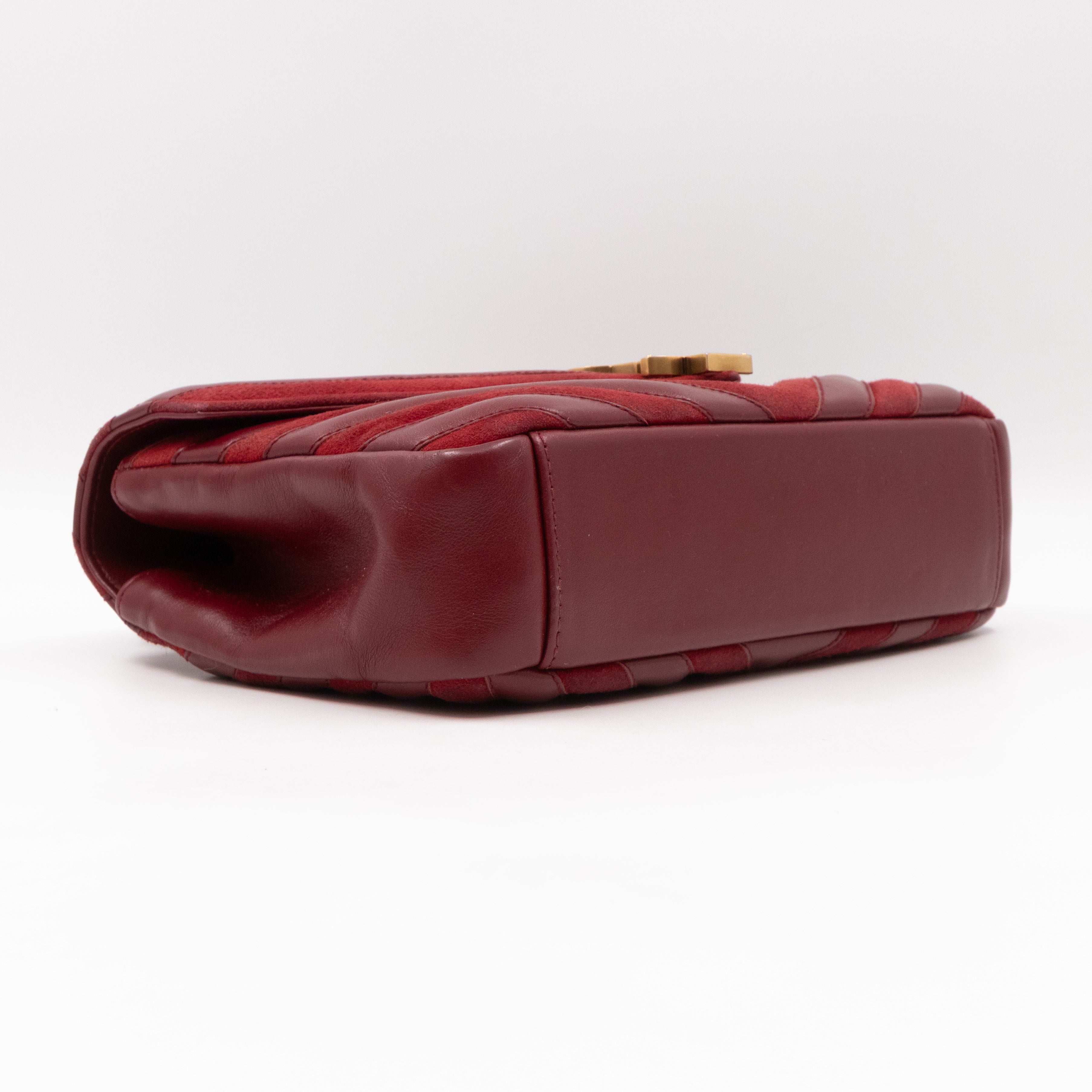 College Medium Chevron Quilted Red Suede Leather