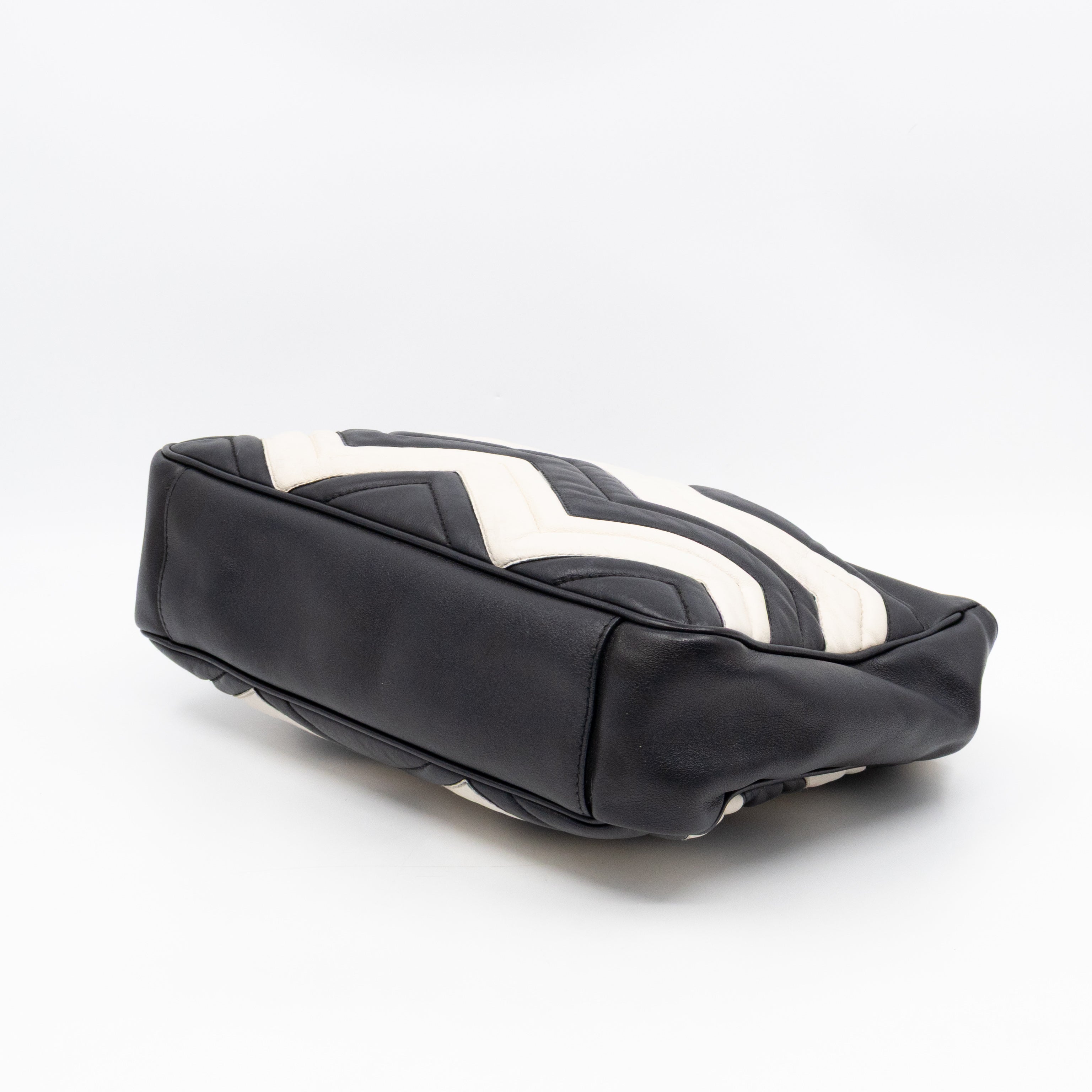GG Medium Marmont Matelasse Tote Bag Black & White Leather