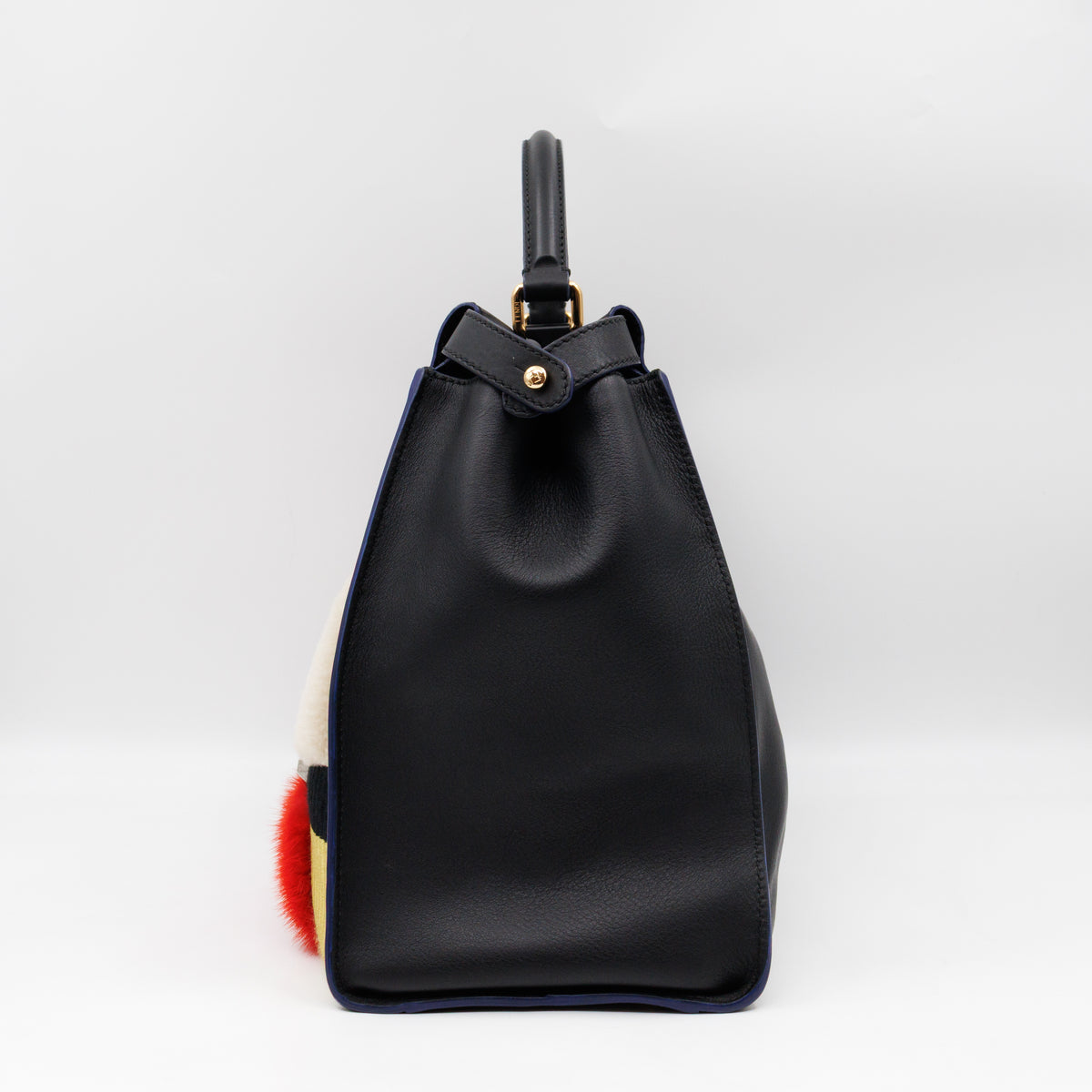 Peekaboo Large Intarsio Mix Grande Studded Fur Black Leather