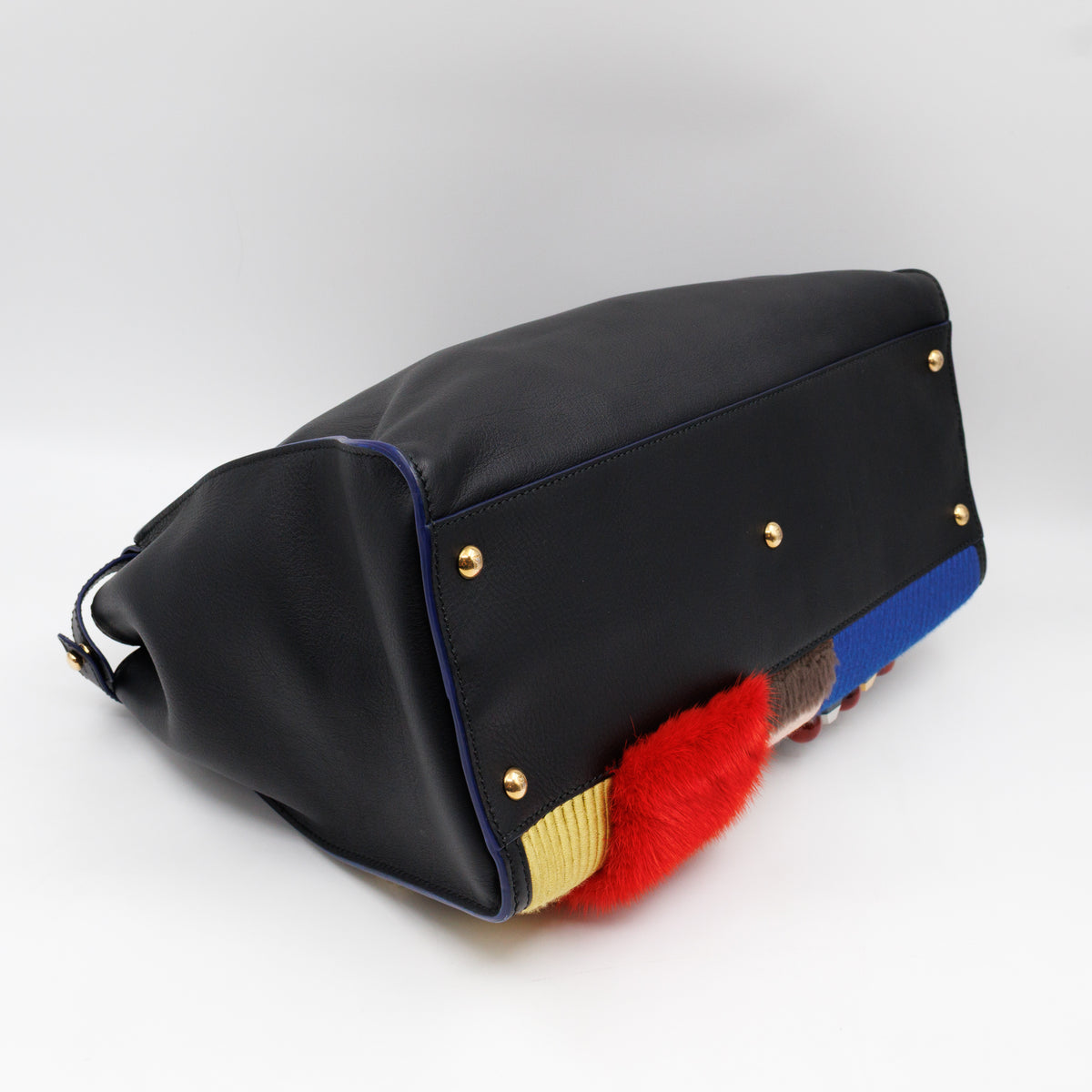 Peekaboo Large Intarsio Mix Grande Studded Fur Black Leather