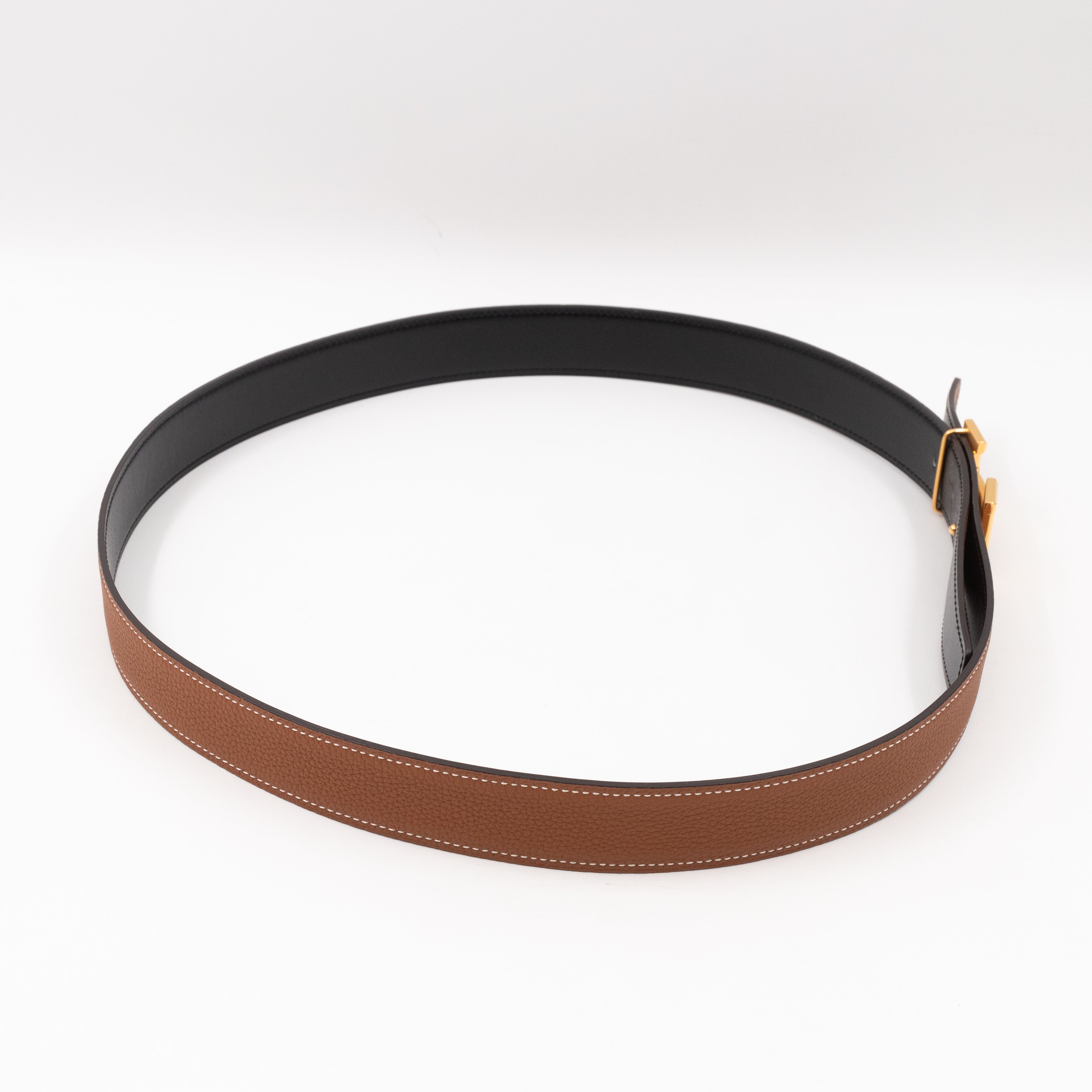 H Buckle & Reversible Gold and Black Leather Belt 95/37