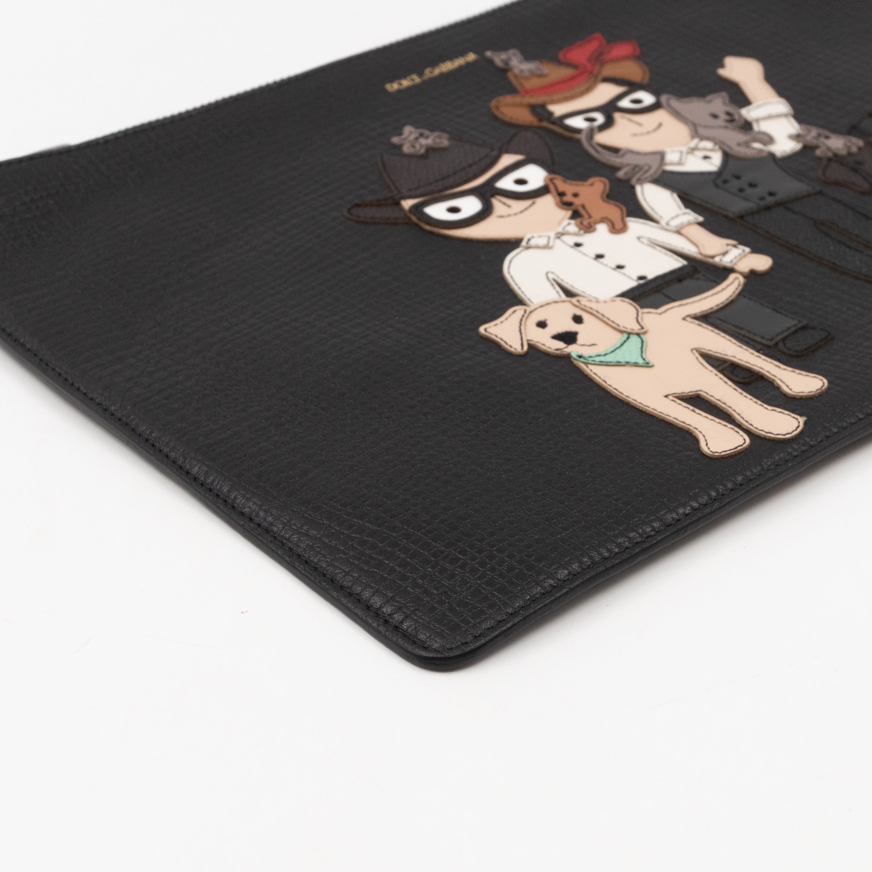 Family Patch Pouch Black Leather