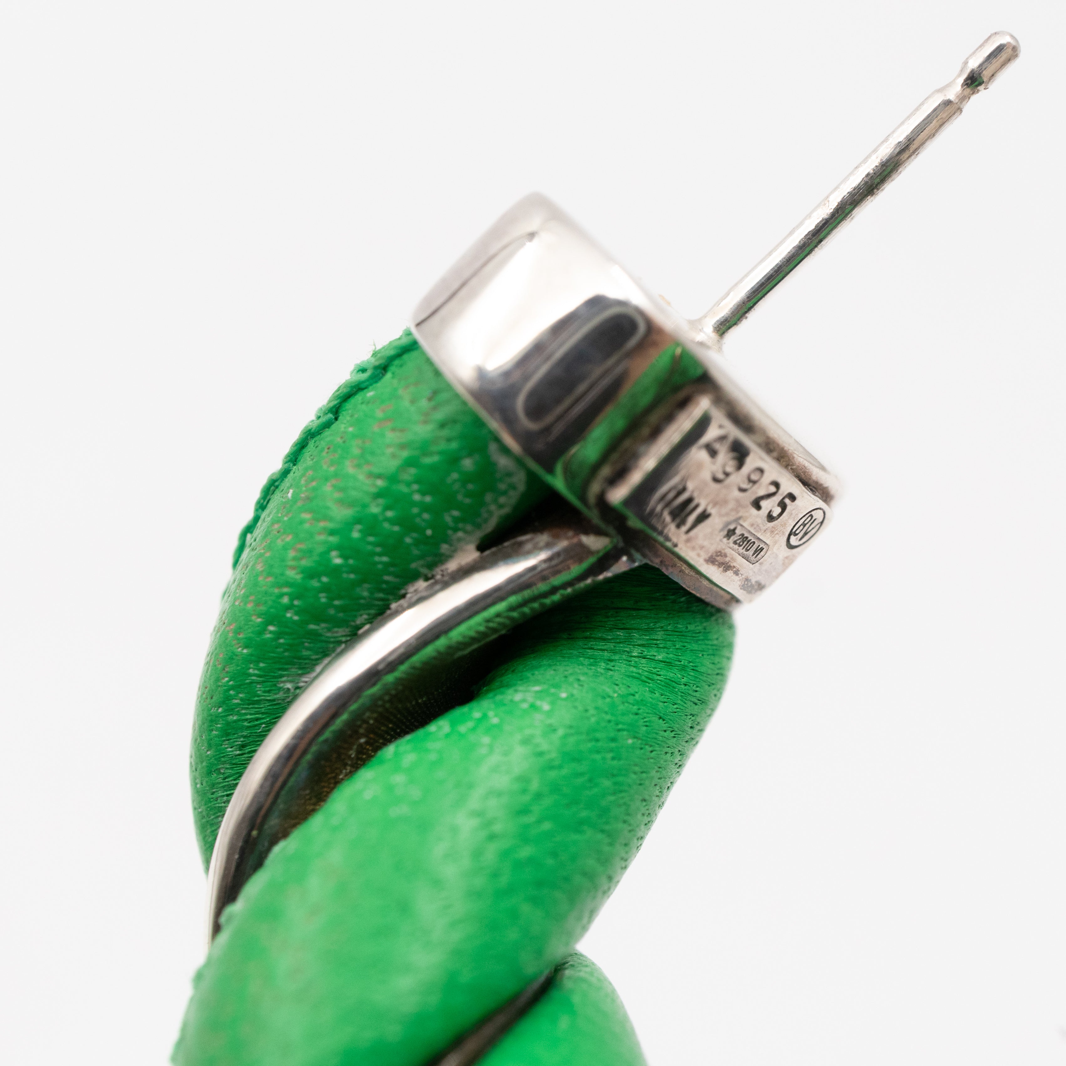 Twist Earrings Green Leather Silver