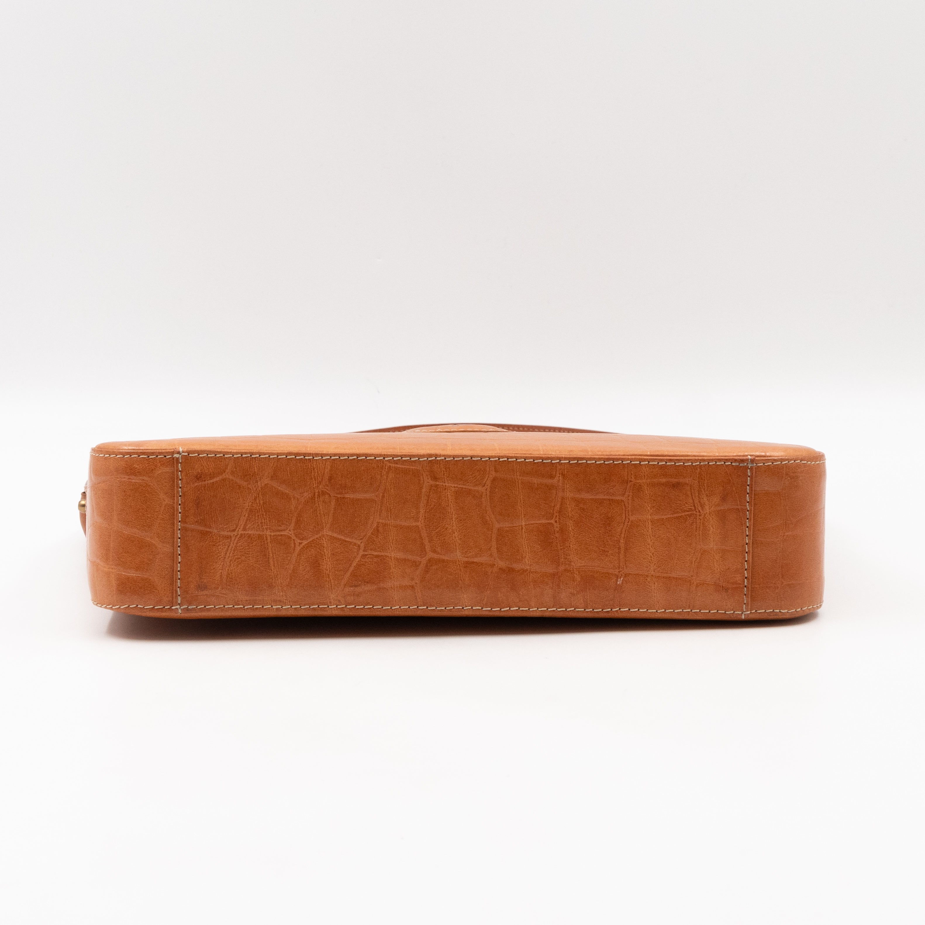 Shoulder Bag Light Brown Croc Embossed Leather