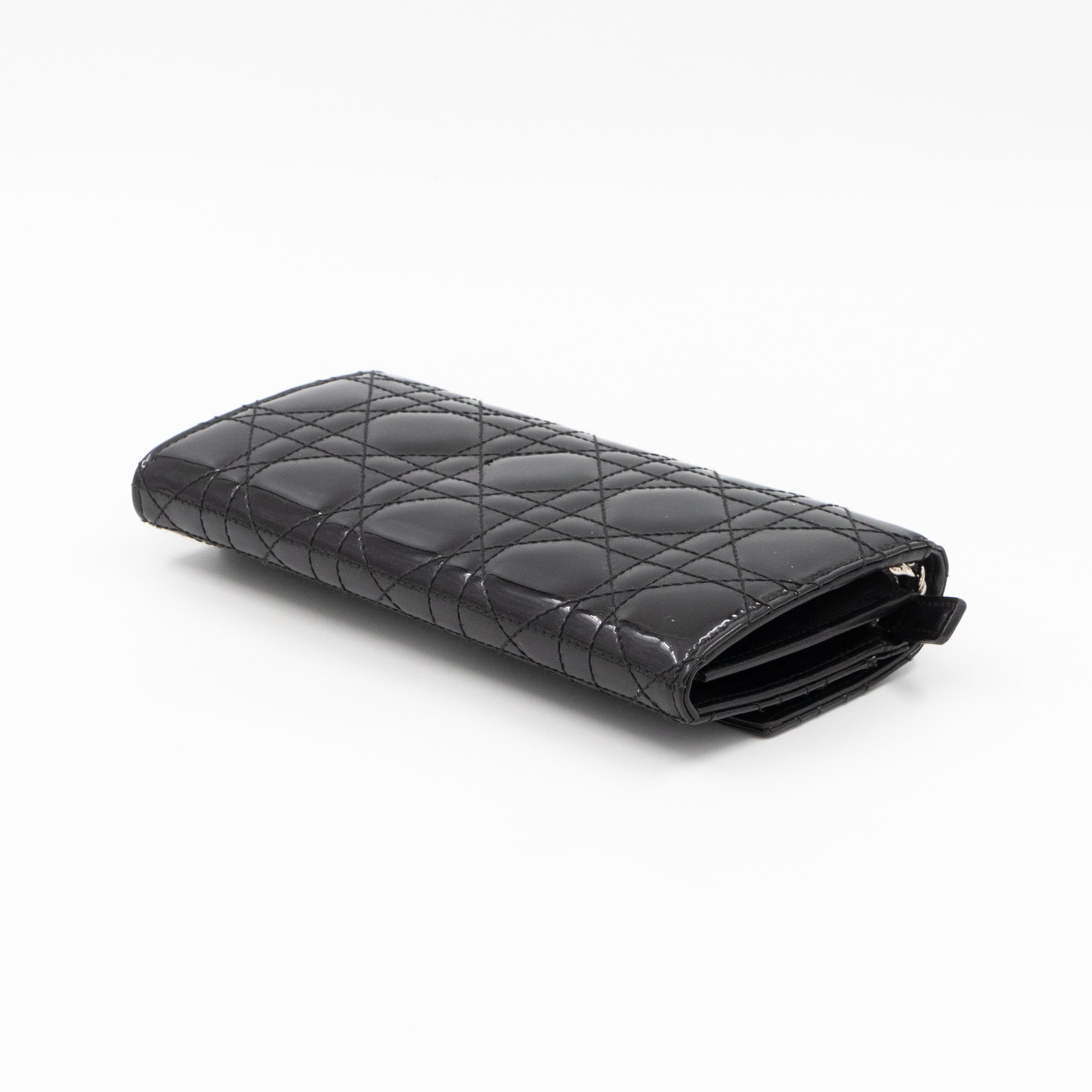 Lady Dior Clutch with Chain Black Patent Leather