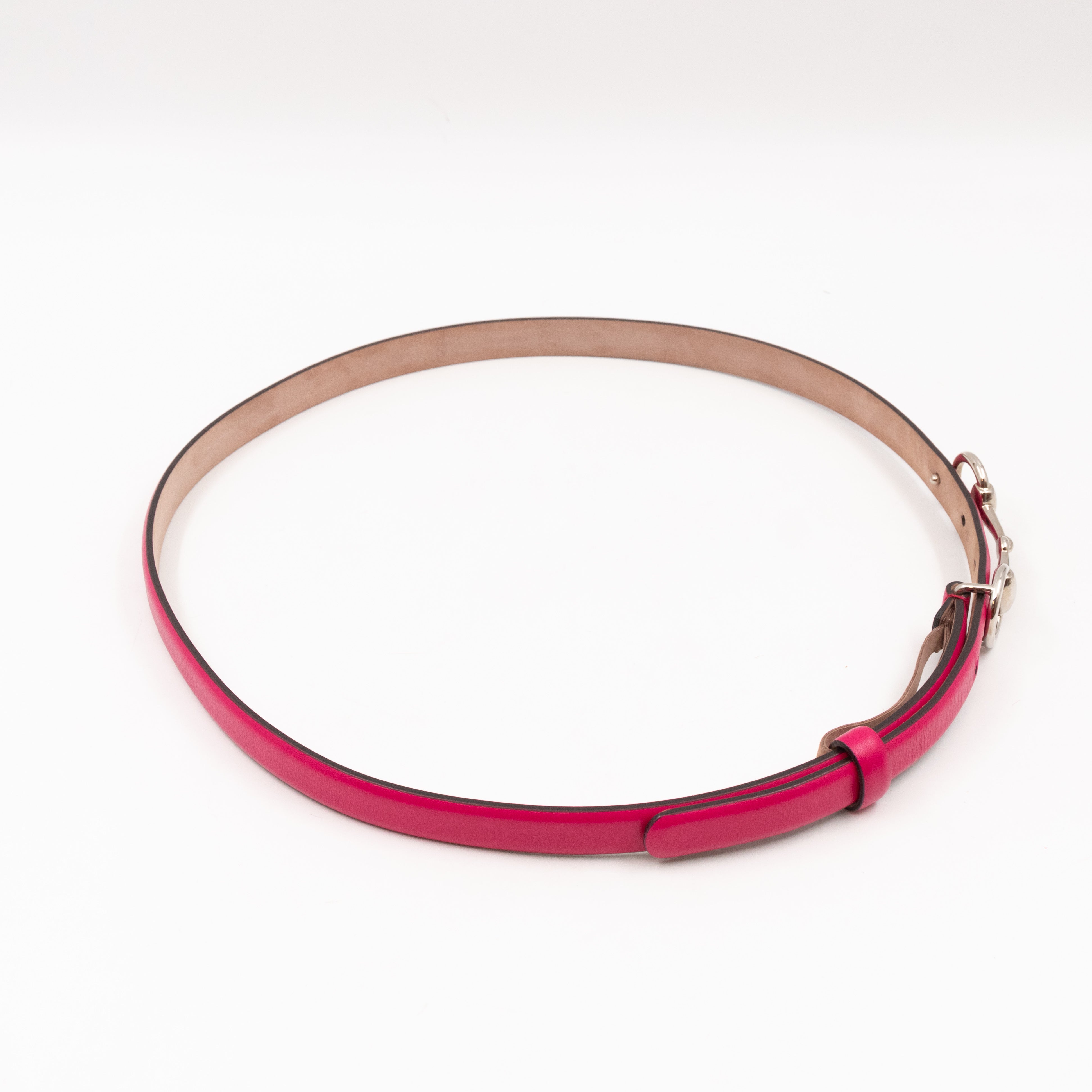 Horsebit Buckle Skinny Belt Rosy Pink Leather 85 cm