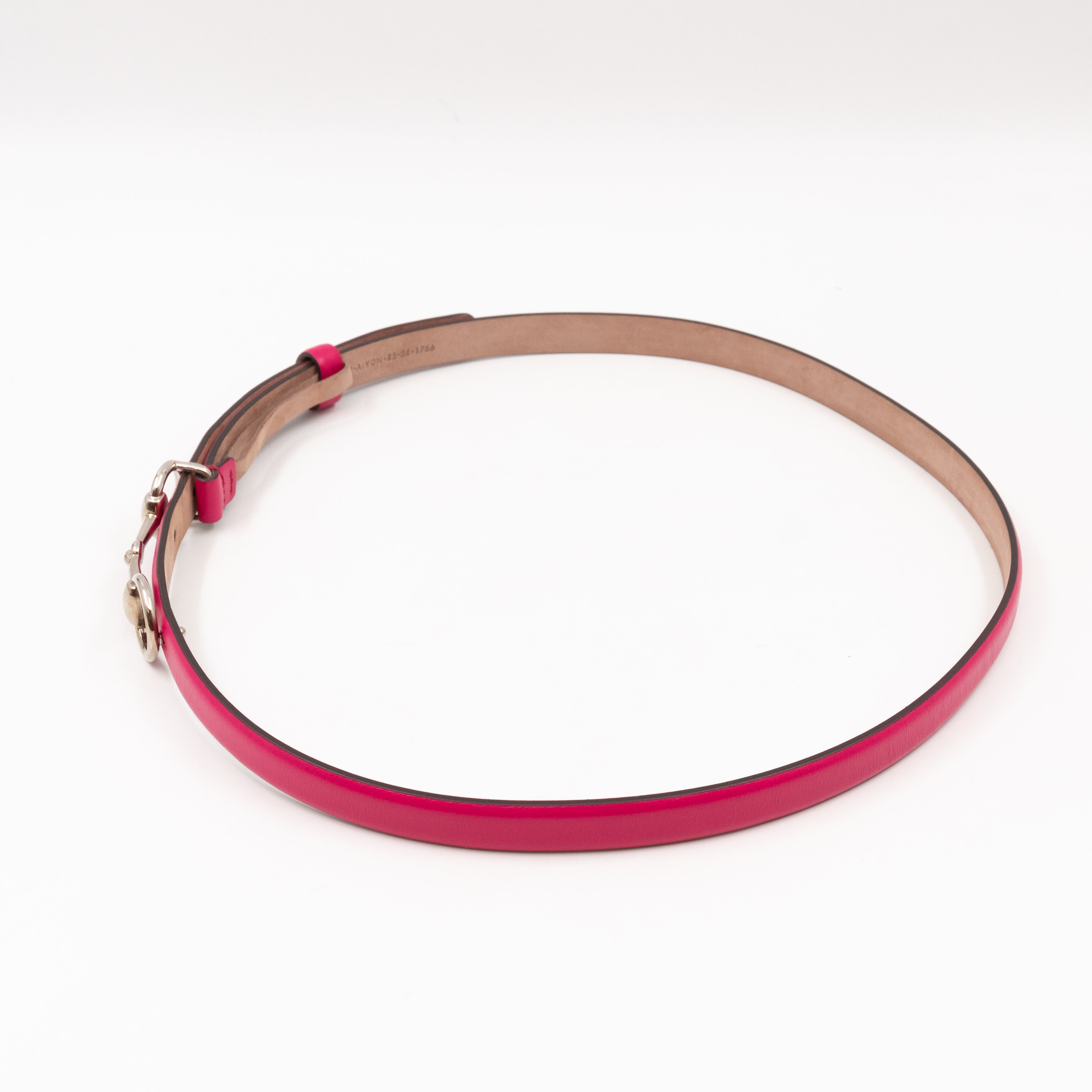 Horsebit Buckle Skinny Belt Rosy Pink Leather 85 cm