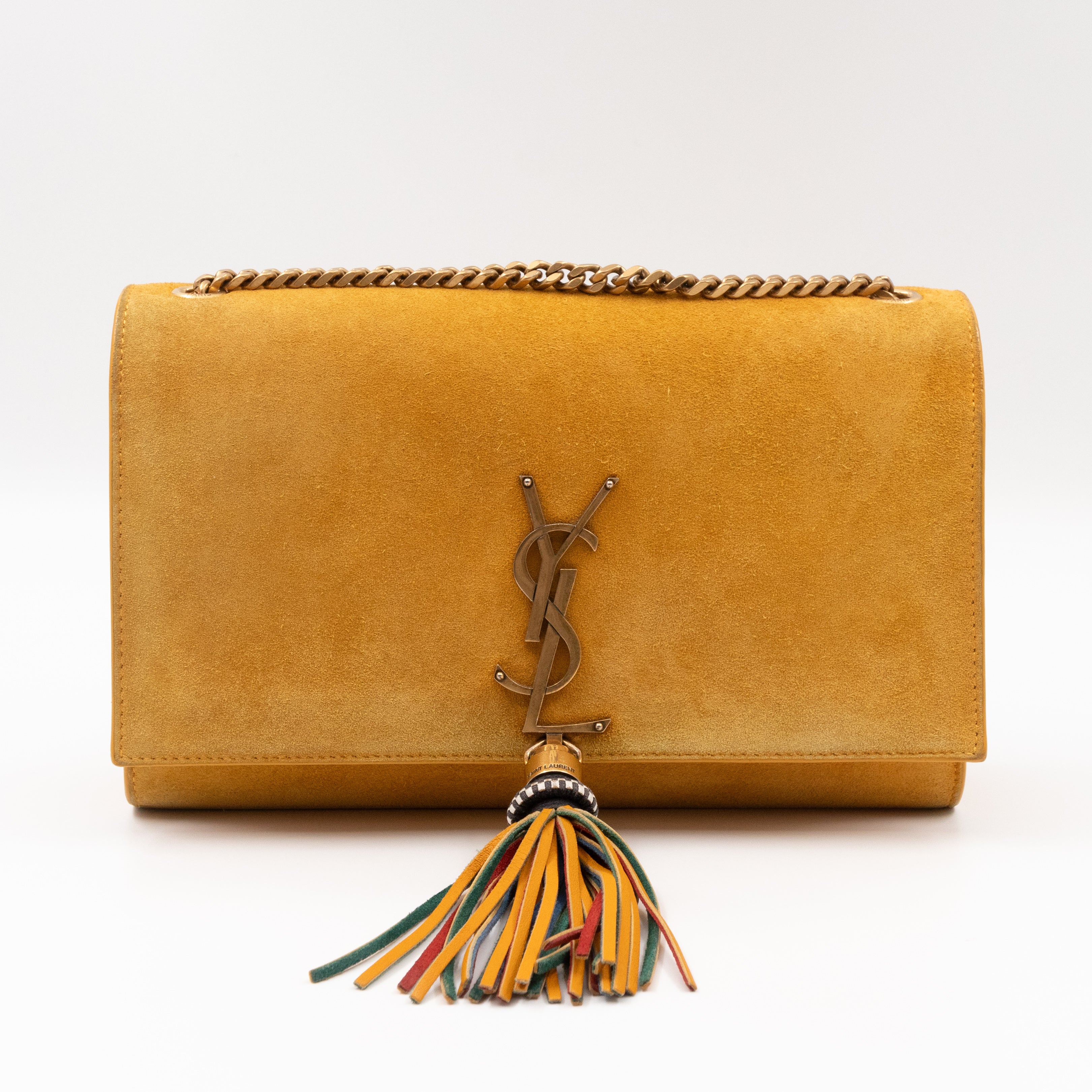 Kate Tassel Medium Yellow Suede Leather Gold