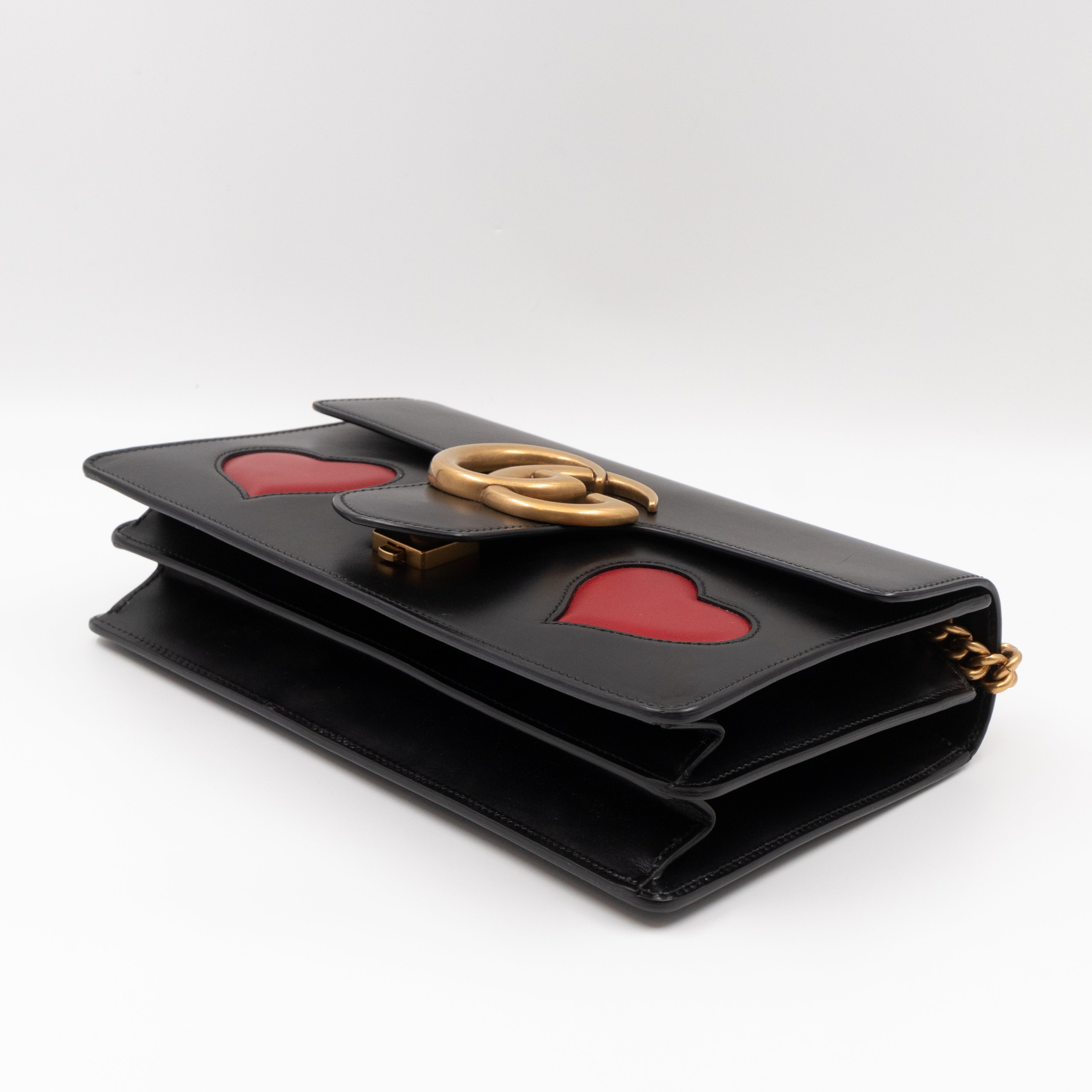 GG Marmont Medium Malaga Heart Chain Bag Black Leather