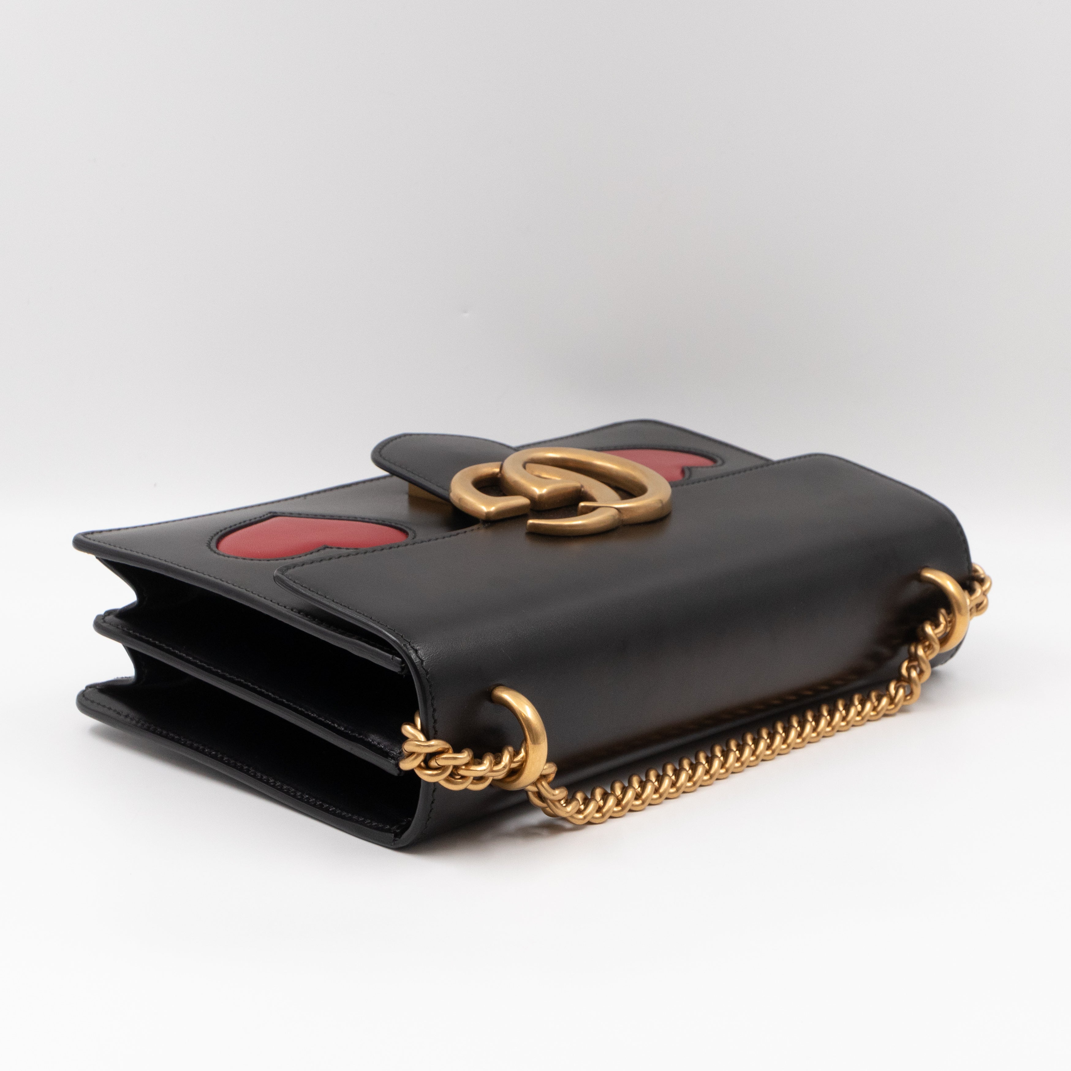 GG Marmont Medium Malaga Heart Chain Bag Black Leather