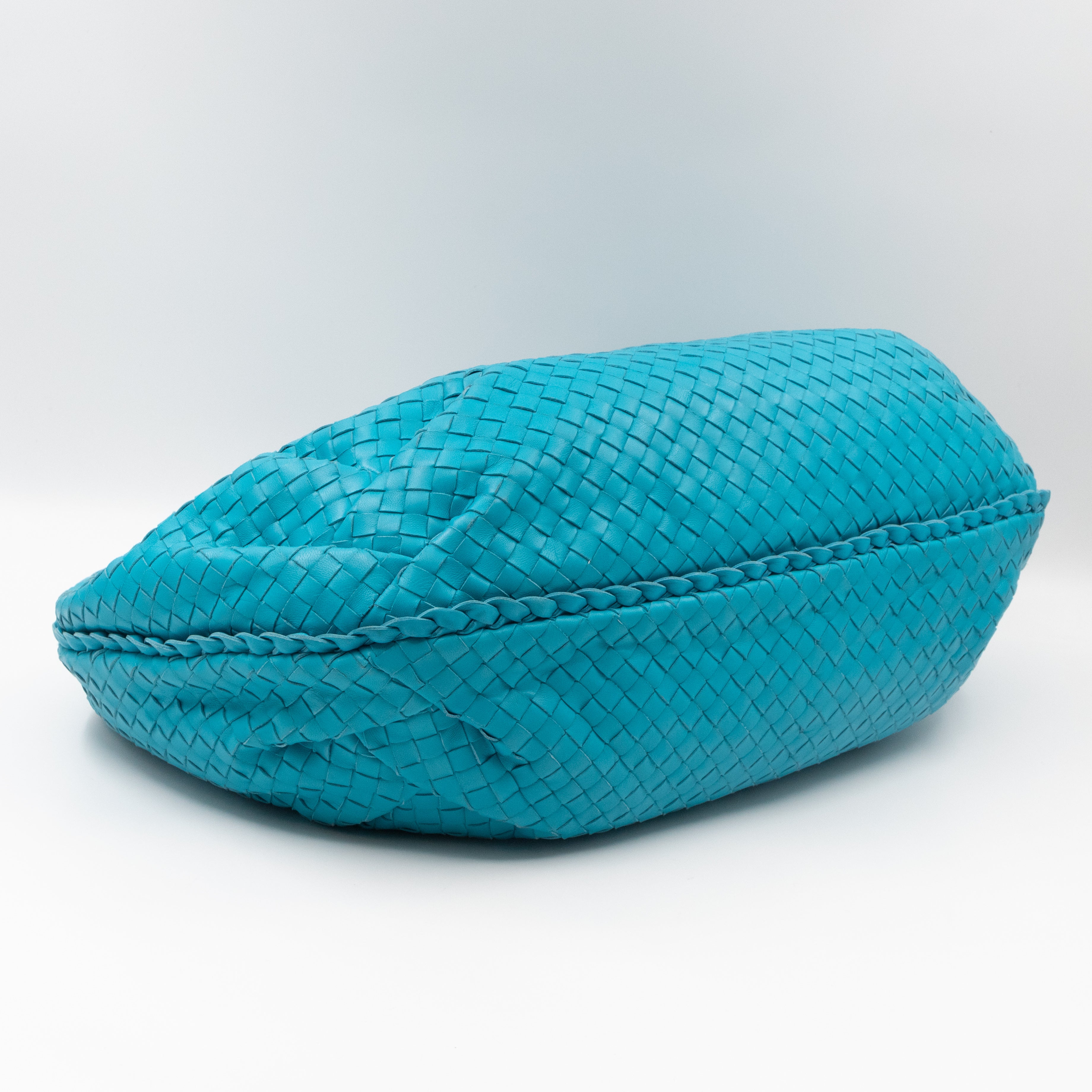 Belly Large Hobo Bag Intrecciato Sky Blue Leather