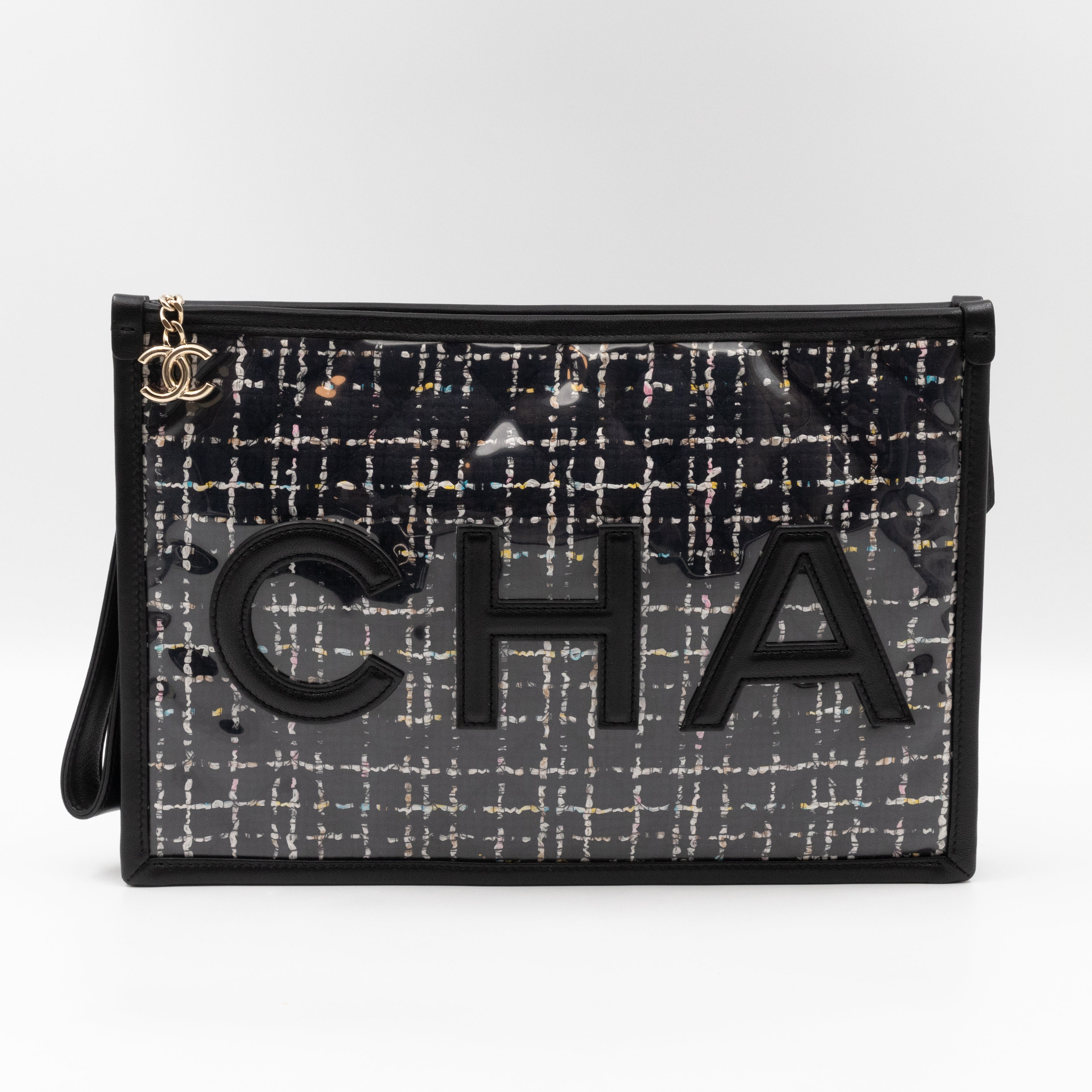 Large Pouch Tweed PVC black