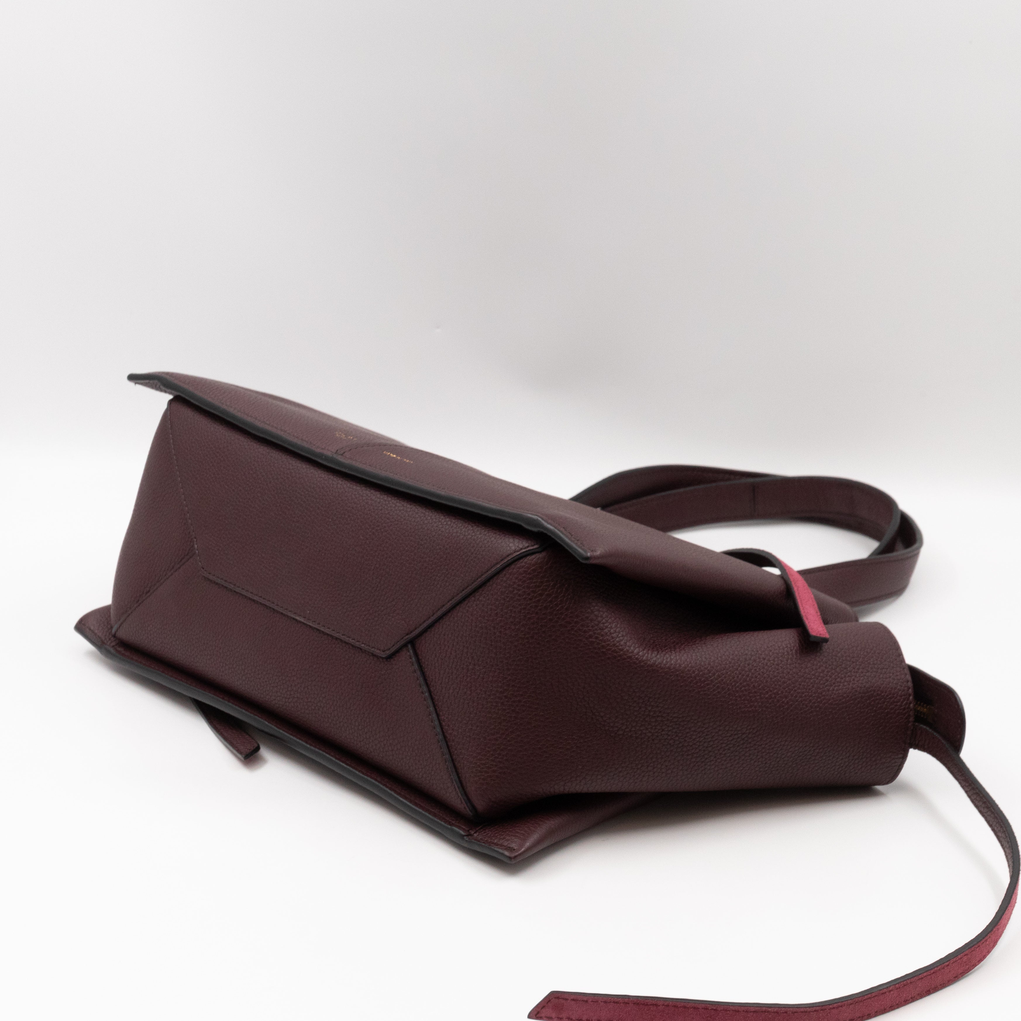 Tri-Fold Small Burgundy Grained Calfskin Leather