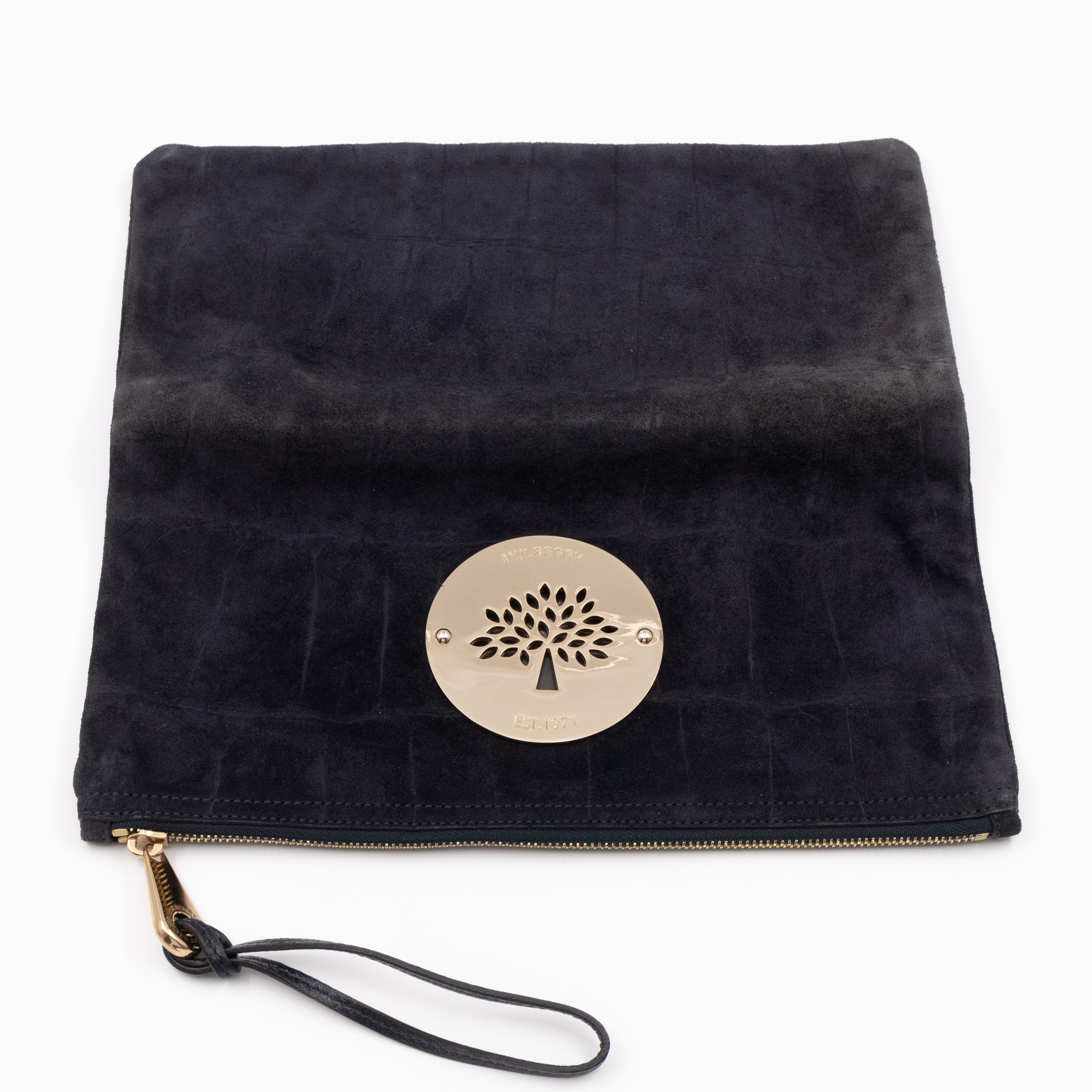 Daria Clutch Black Croc Embossed Suede