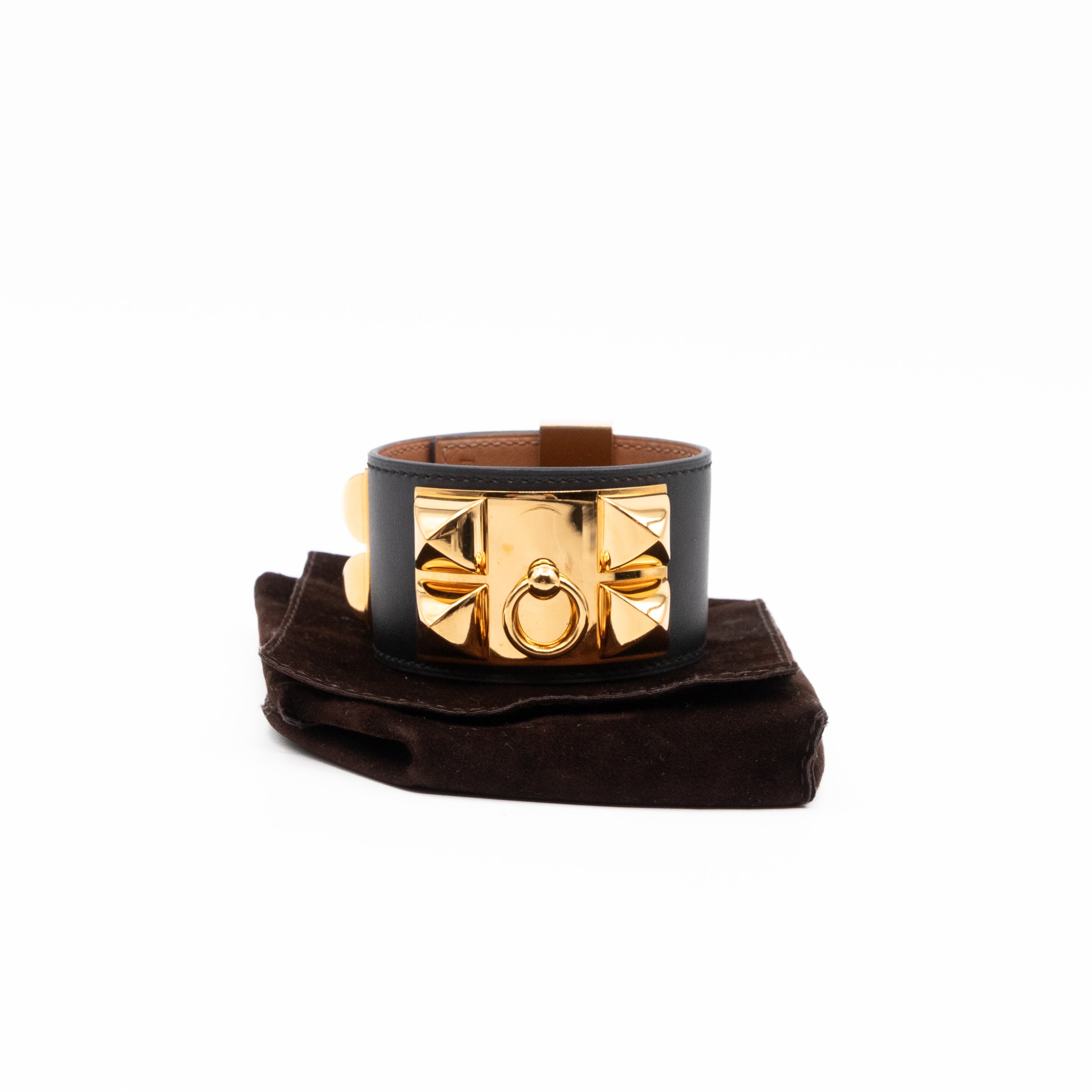 Collier de Chien Bracelet Gold & Black Leather
