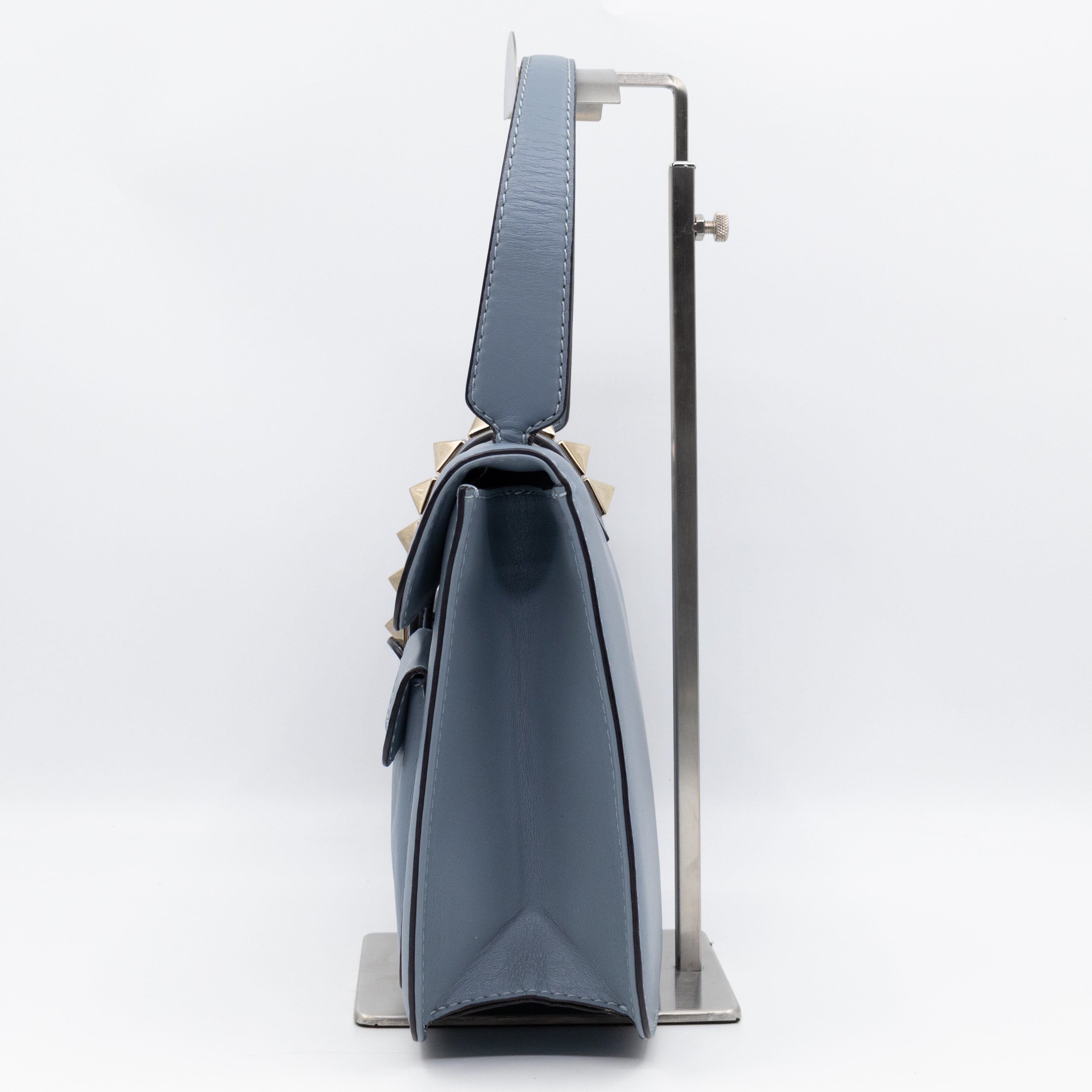 Large Rockstud Glam Lock Top Handle Bag Blue Leather