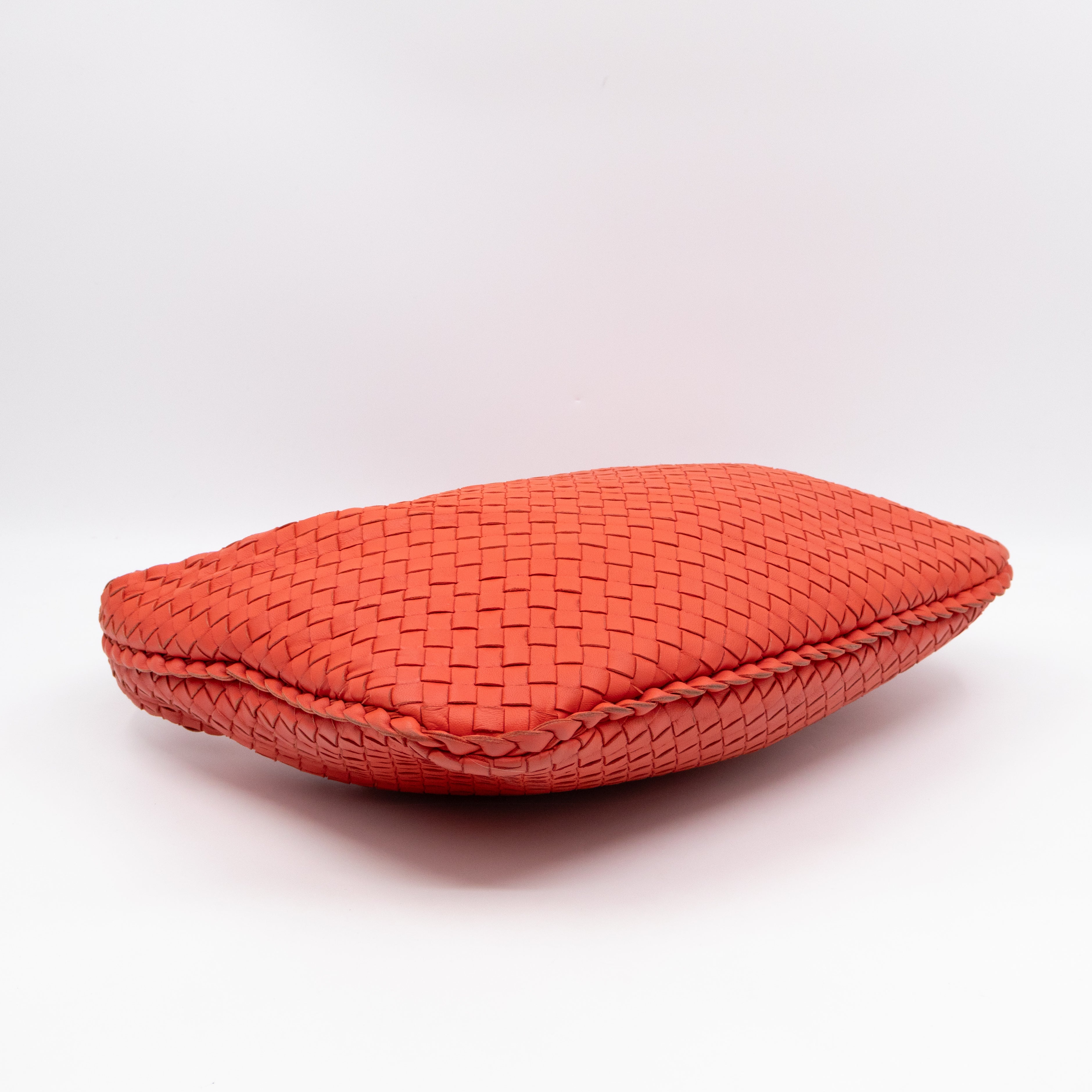 Veneta Hobo Bag Small Intrecciato Orange Leather
