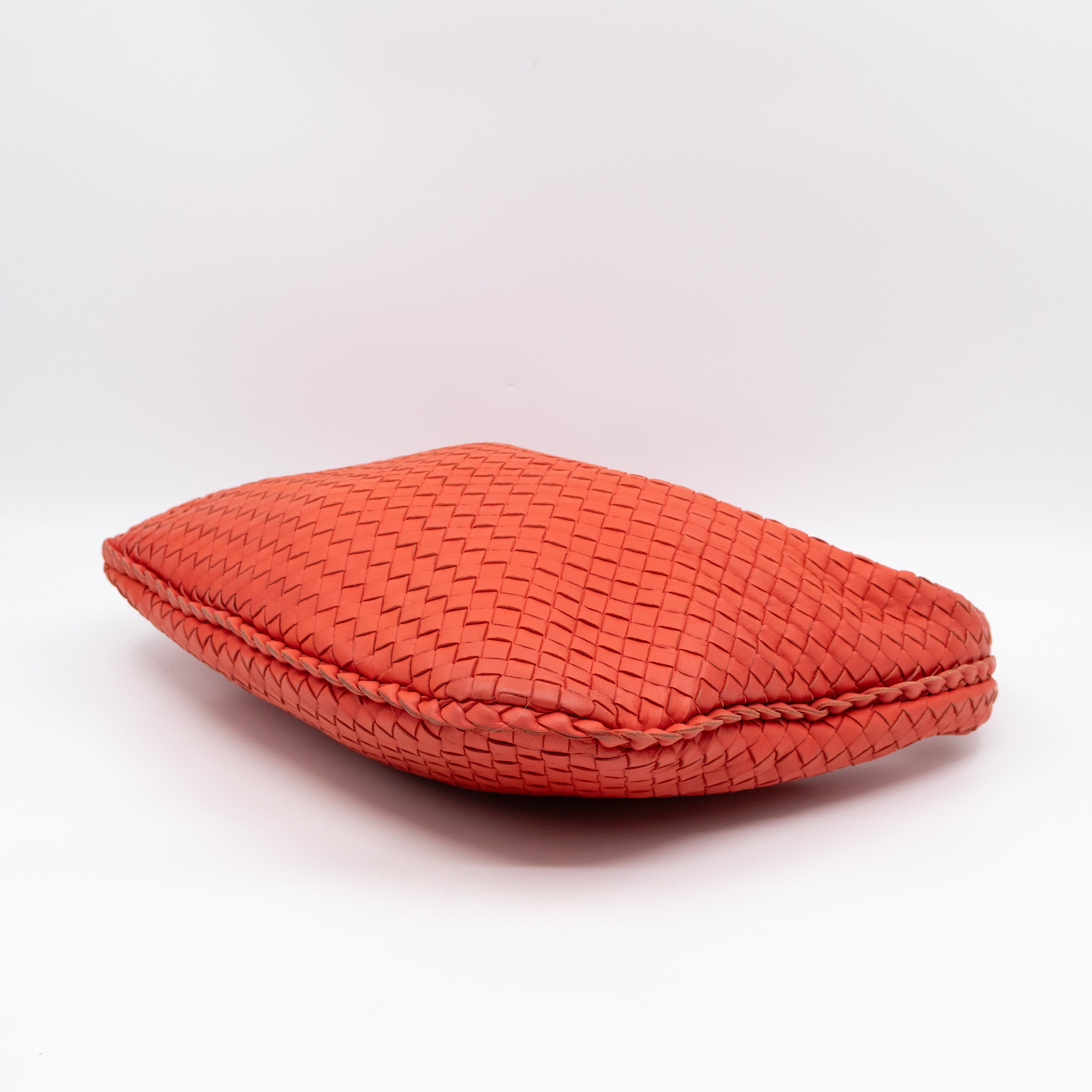 Veneta Hobo Bag Small Intrecciato Orange Leather