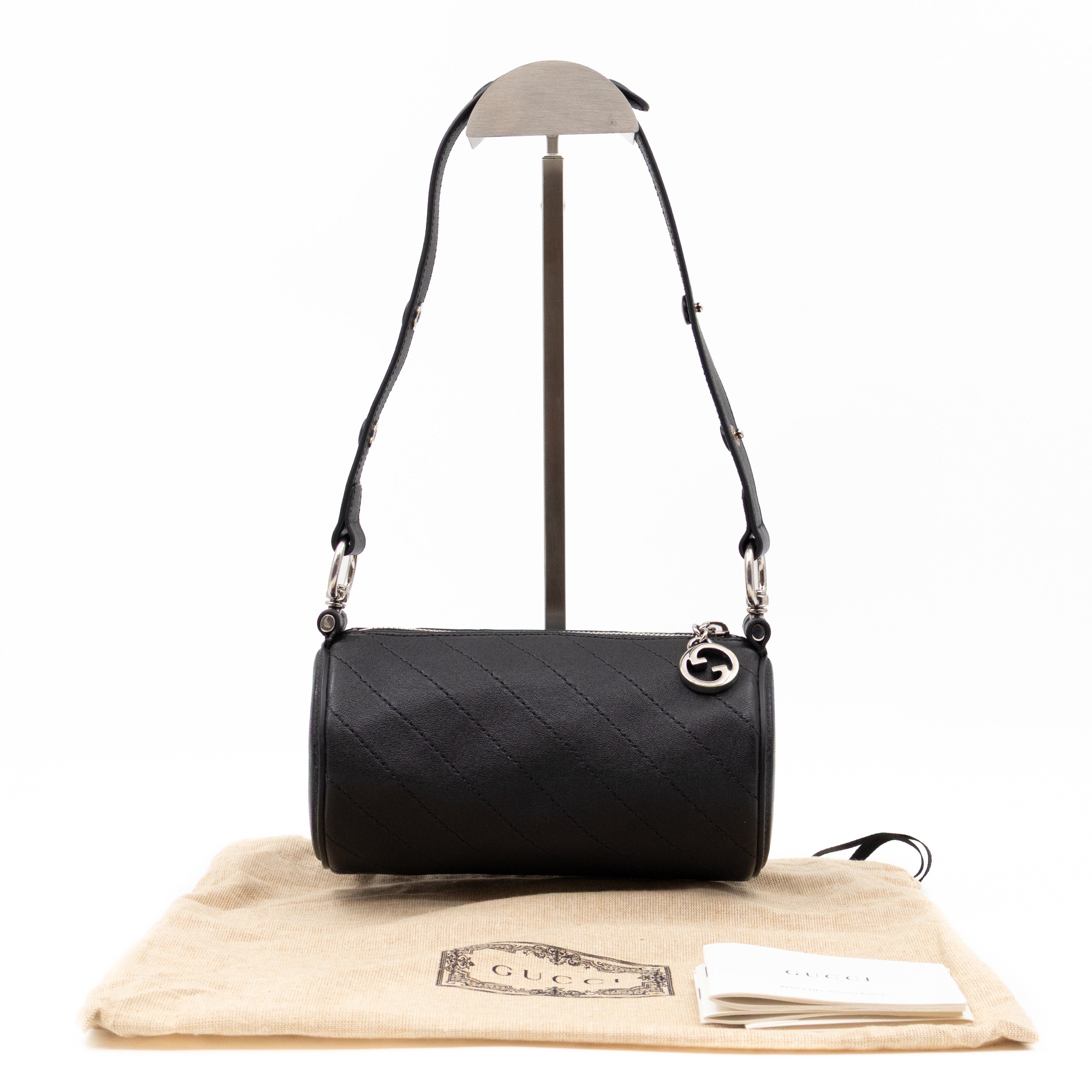 Mini Blondie Shoulder Bag Black Diagonal Quilted Leather