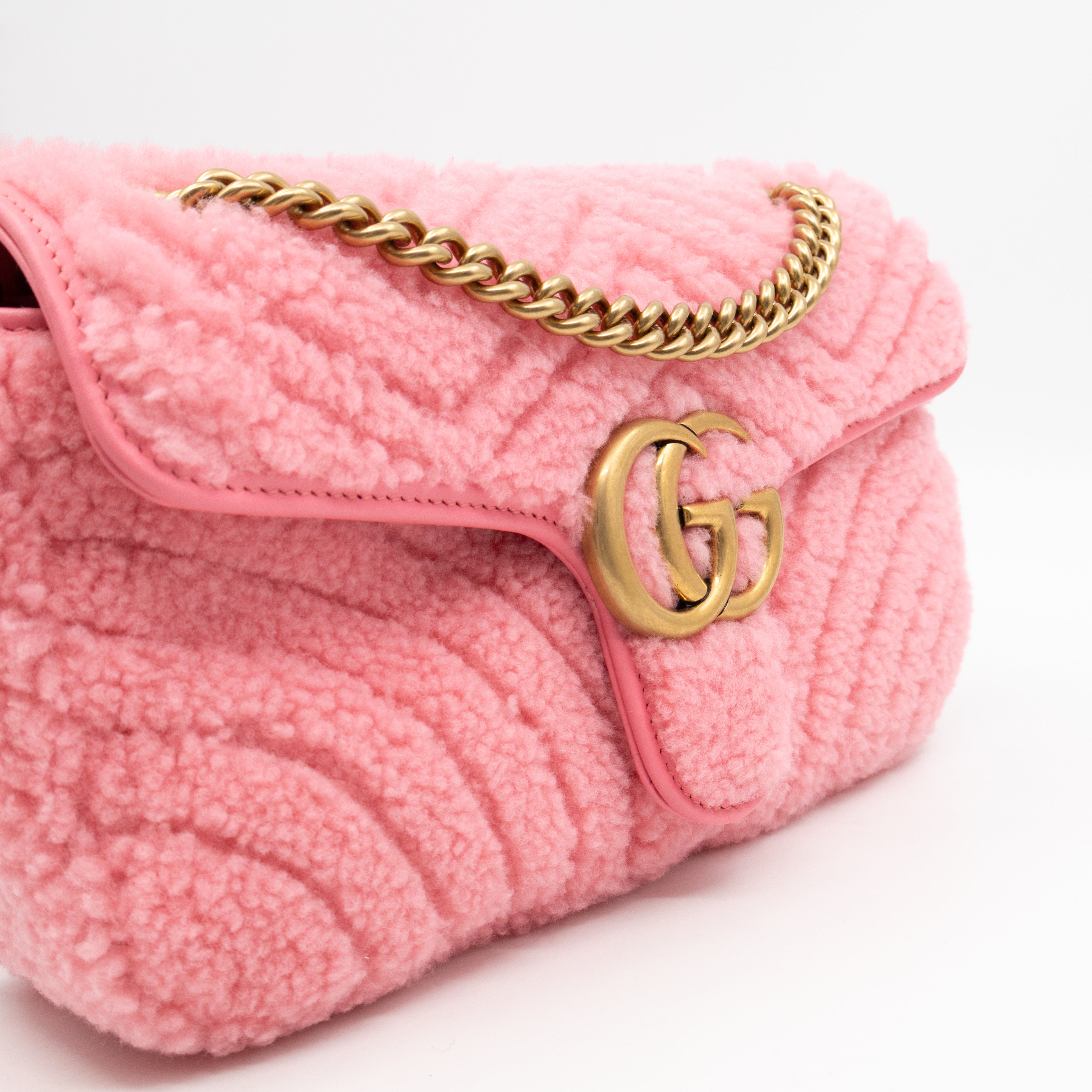 GG Marmont Medium Flap Bag Pink Shearling