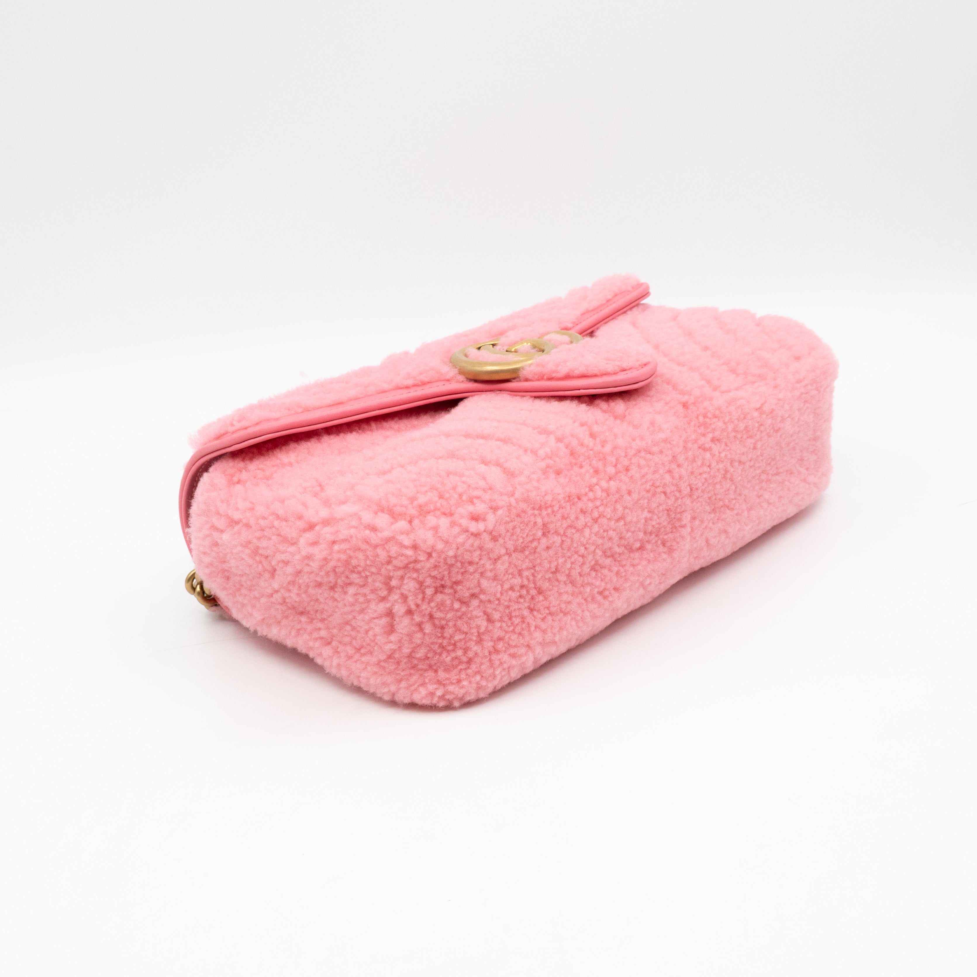 GG Marmont Medium Flap Bag Pink Shearling