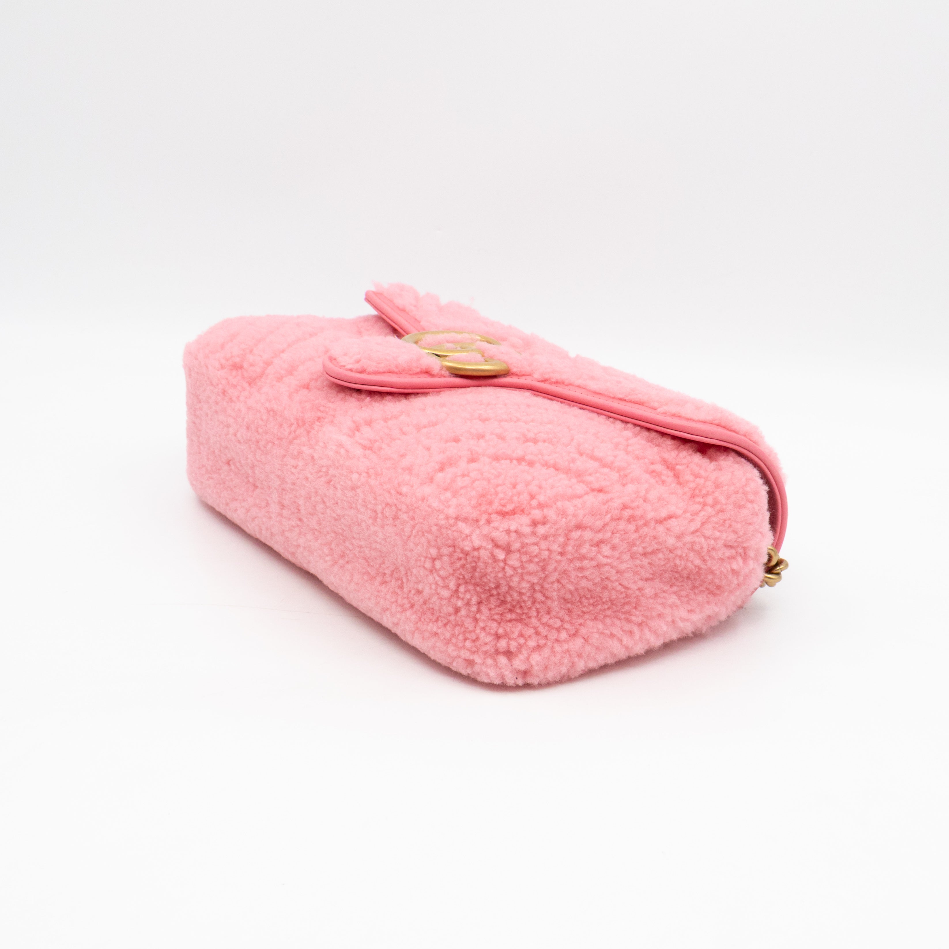 GG Marmont Medium Flap Bag Pink Shearling