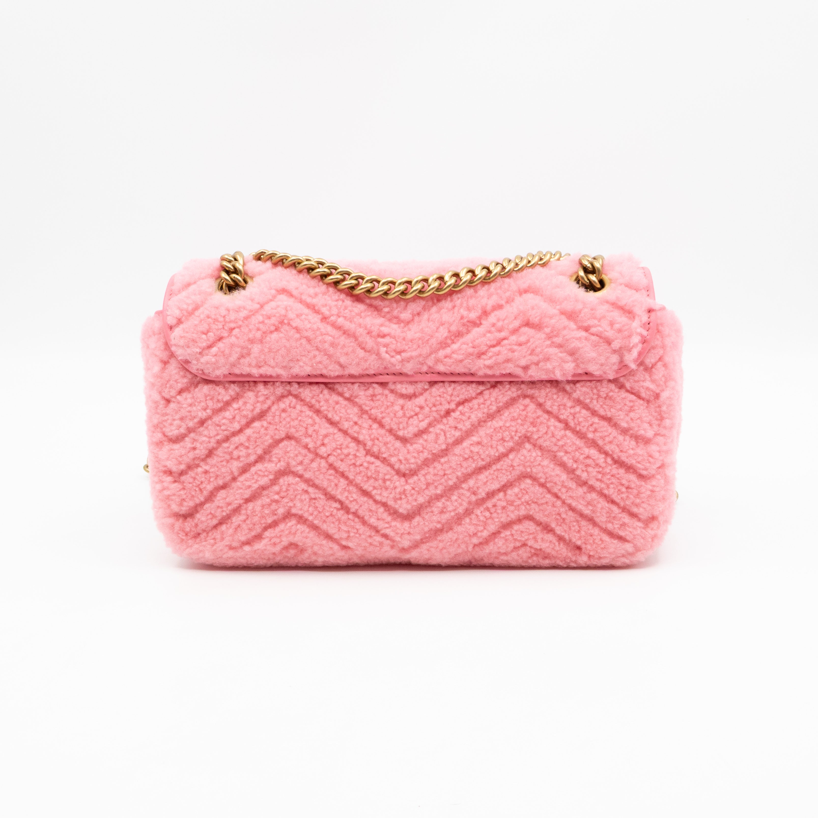 GG Marmont Medium Flap Bag Pink Shearling