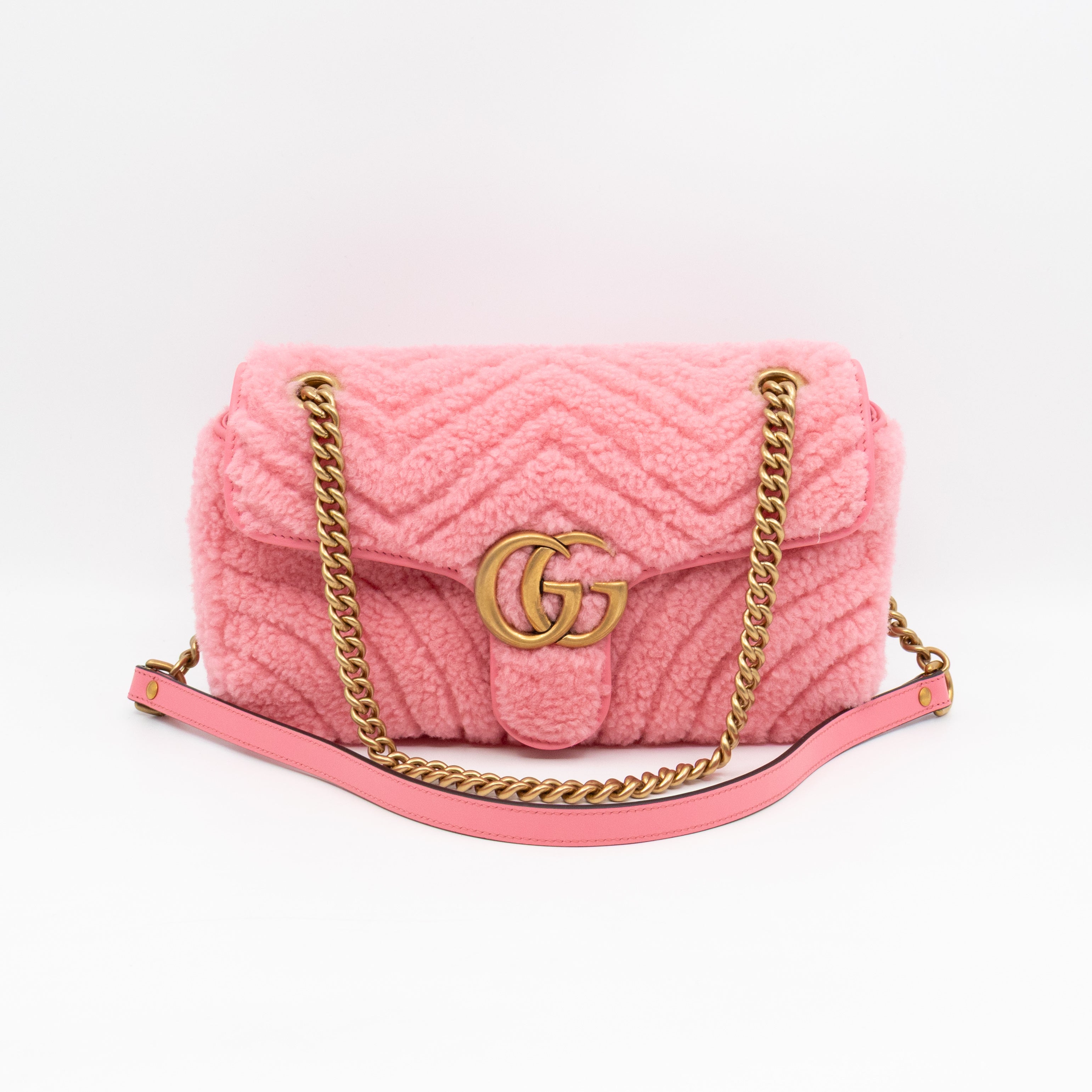 GG Marmont Medium Flap Bag Pink Shearling