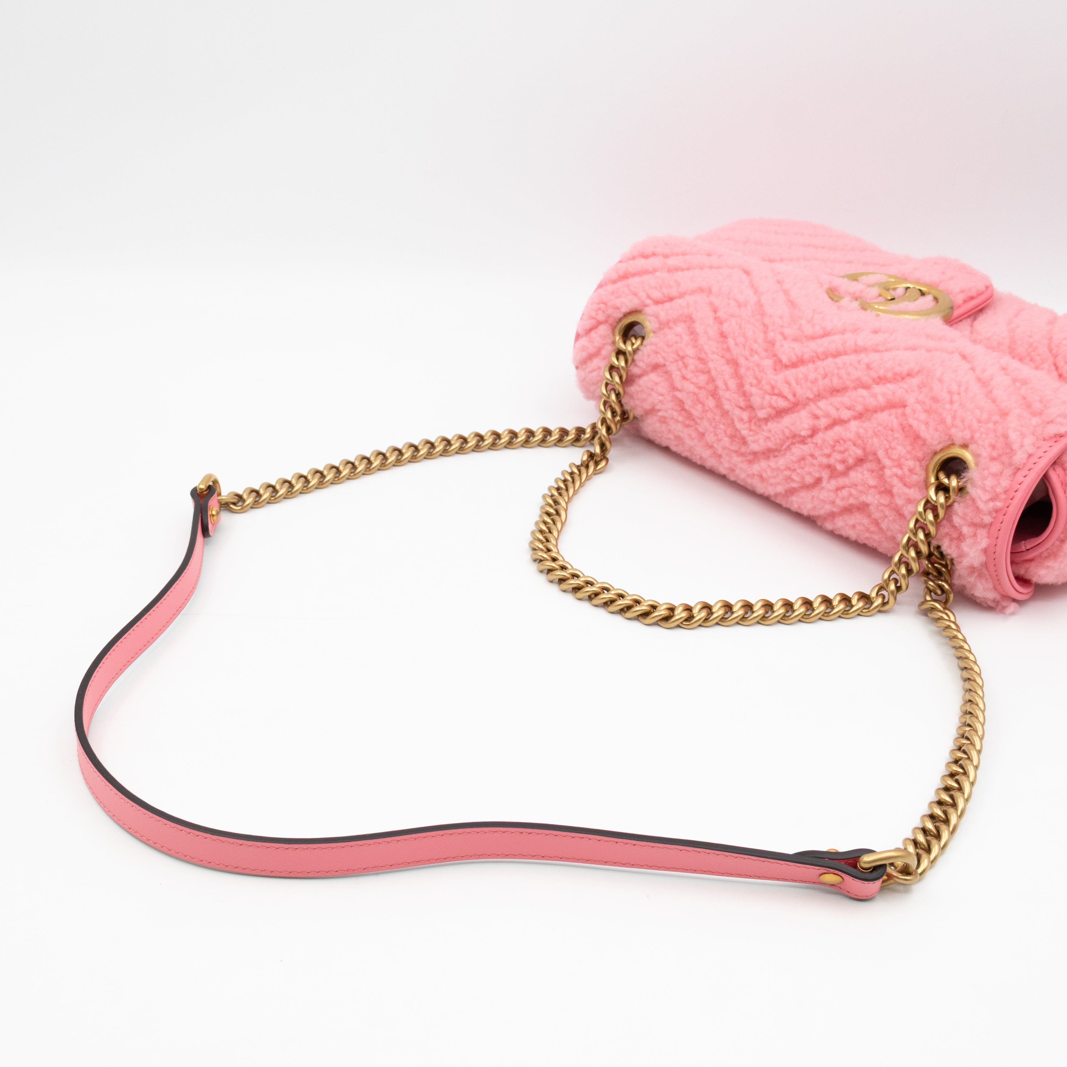 GG Marmont Medium Flap Bag Pink Shearling