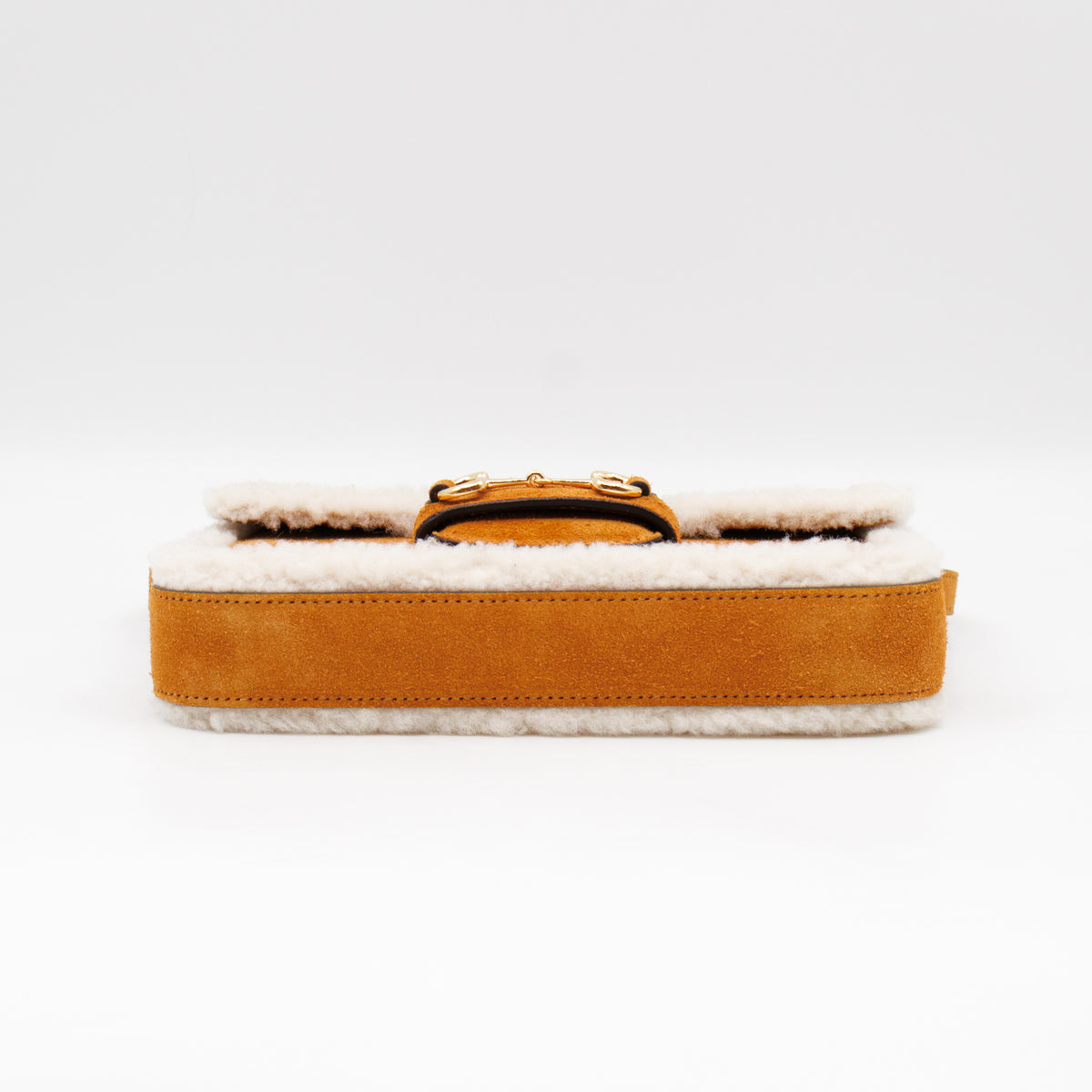 Horsebit 1955 Mini Shoulder Bag Camel Suede Leather Shearling