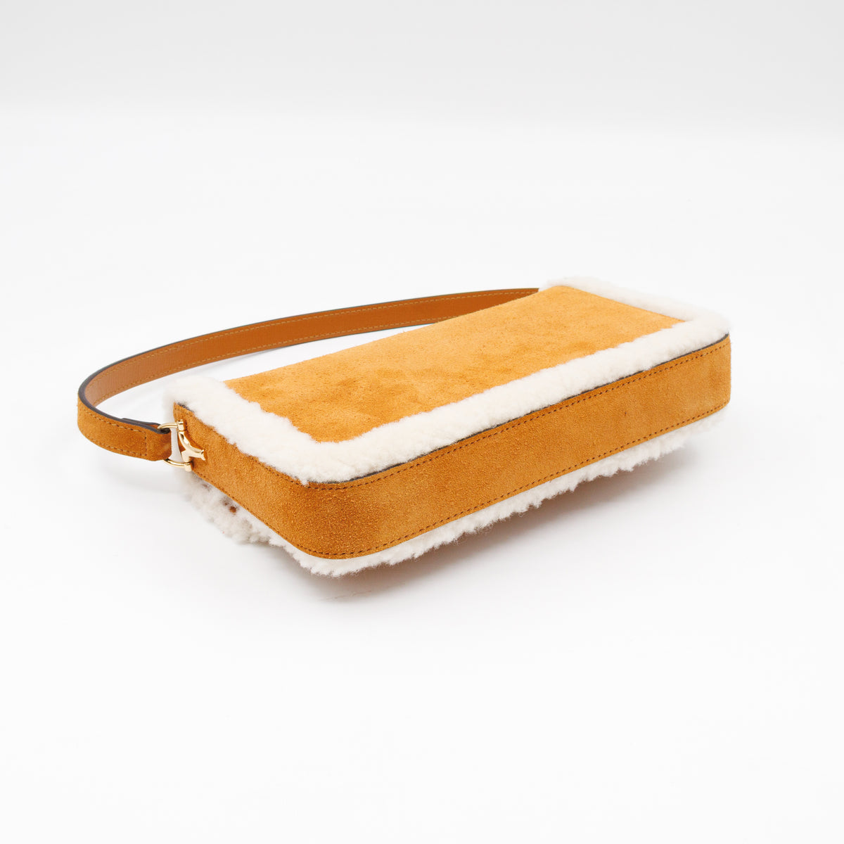 Horsebit 1955 Mini Shoulder Bag Camel Suede Leather Shearling