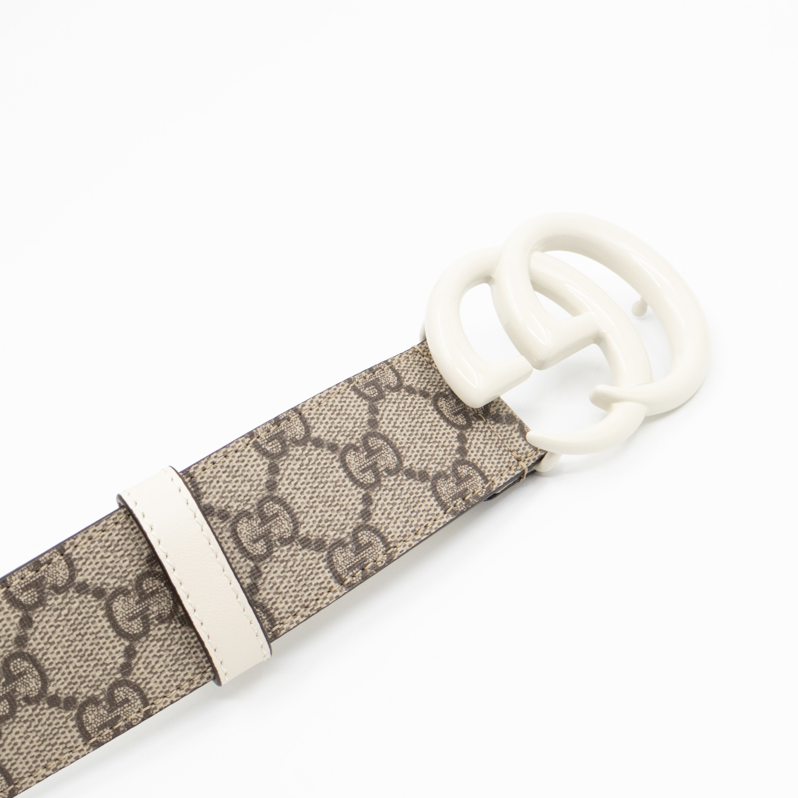 GG Marmont Wide Belt GG Supreme White Leather 85 cm