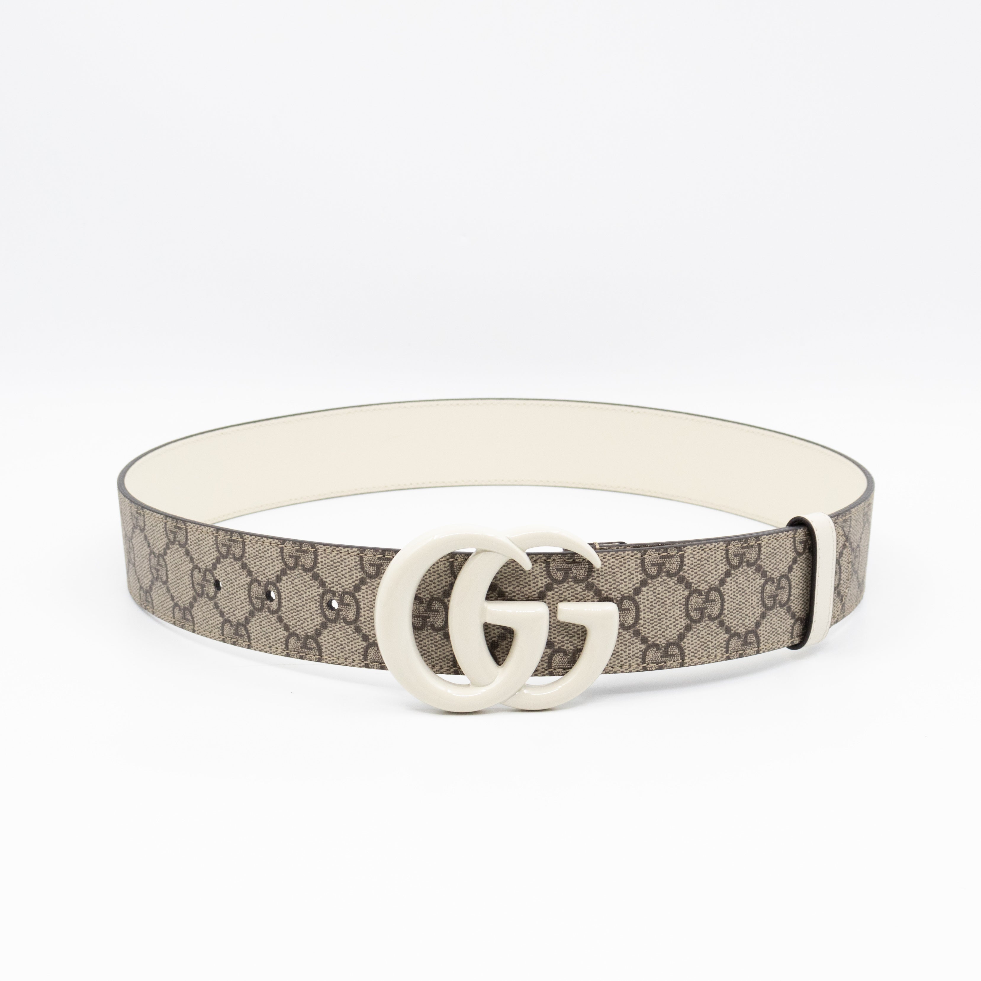 GG Marmont Wide Belt GG Supreme White Leather 85 cm