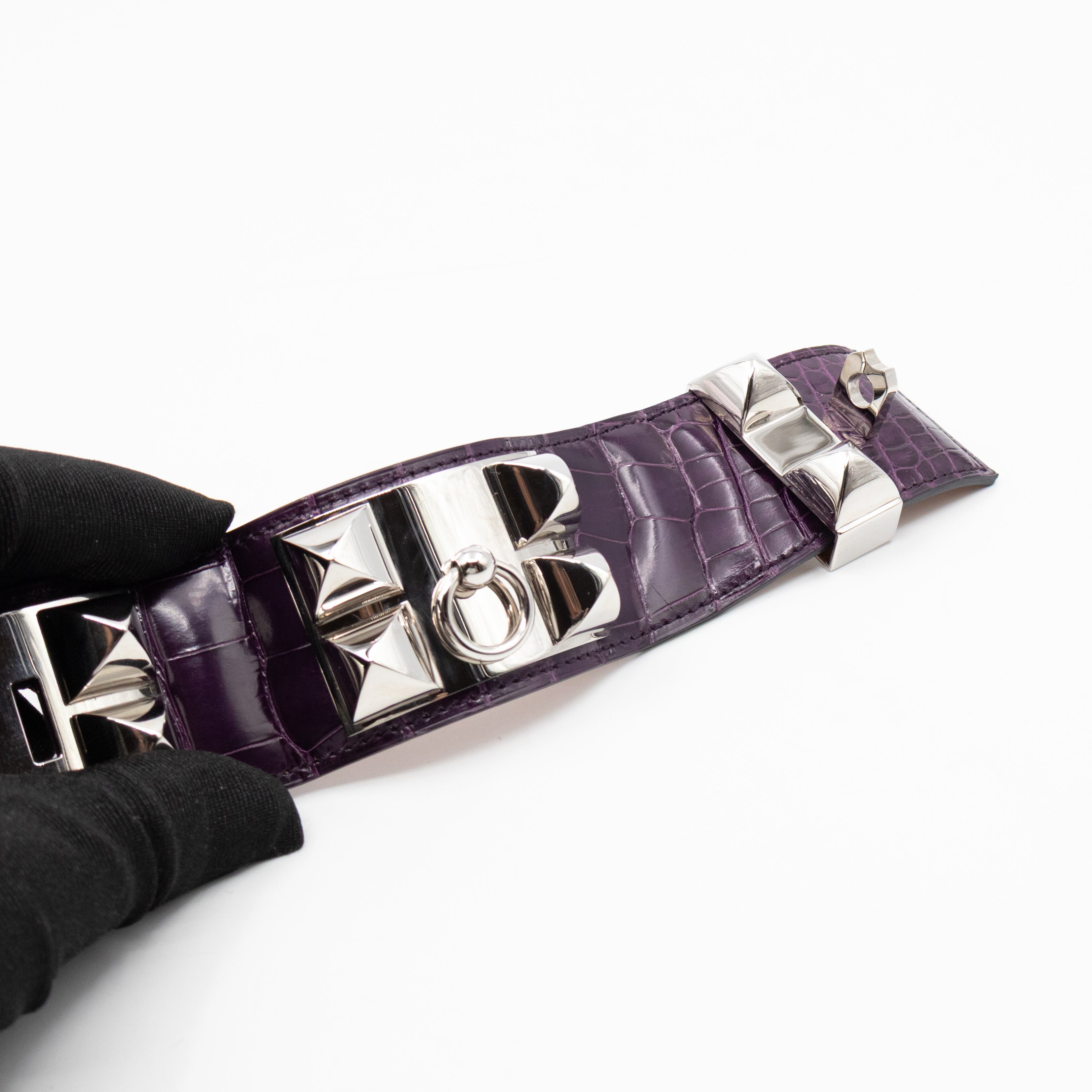 Collier de Chien Bracelet Silver & Purple Alligator Leather
