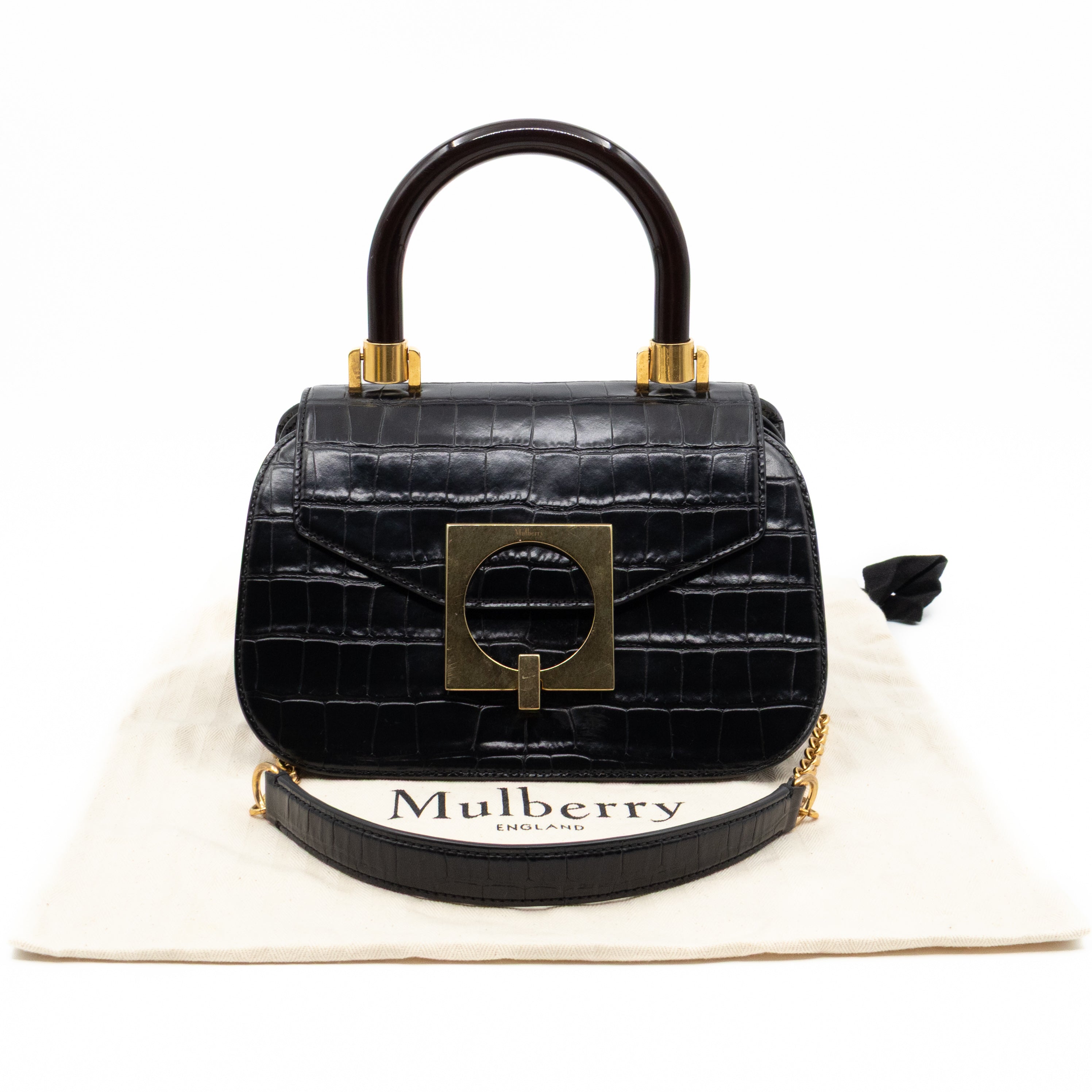 The Mews Black Croc Embossed Leather