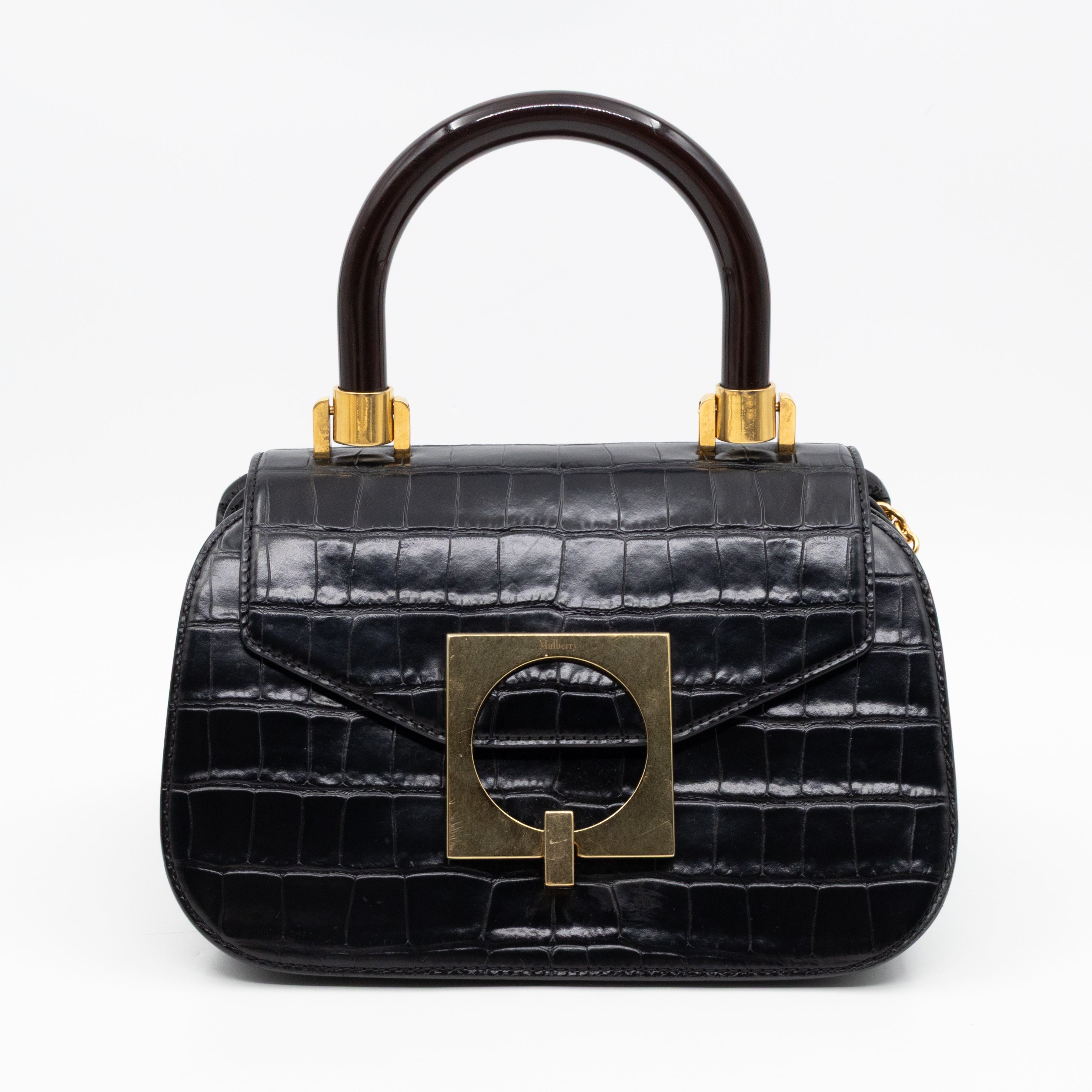 The Mews Black Croc Embossed Leather
